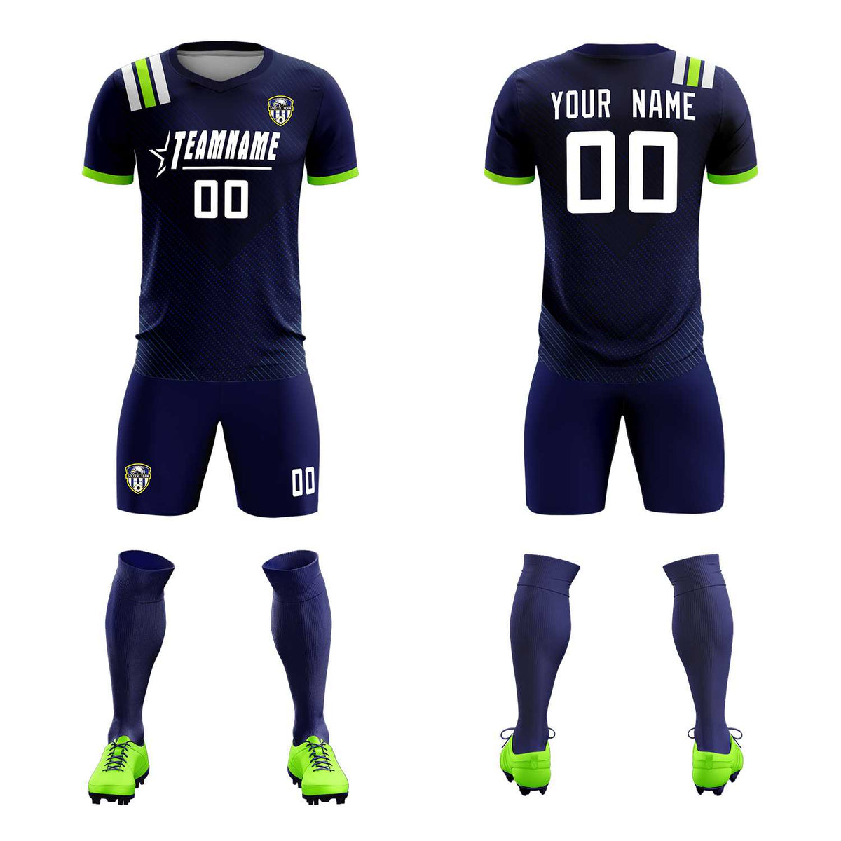 Custom Navy Striped Sportswear Football Kit Jersey For Adults