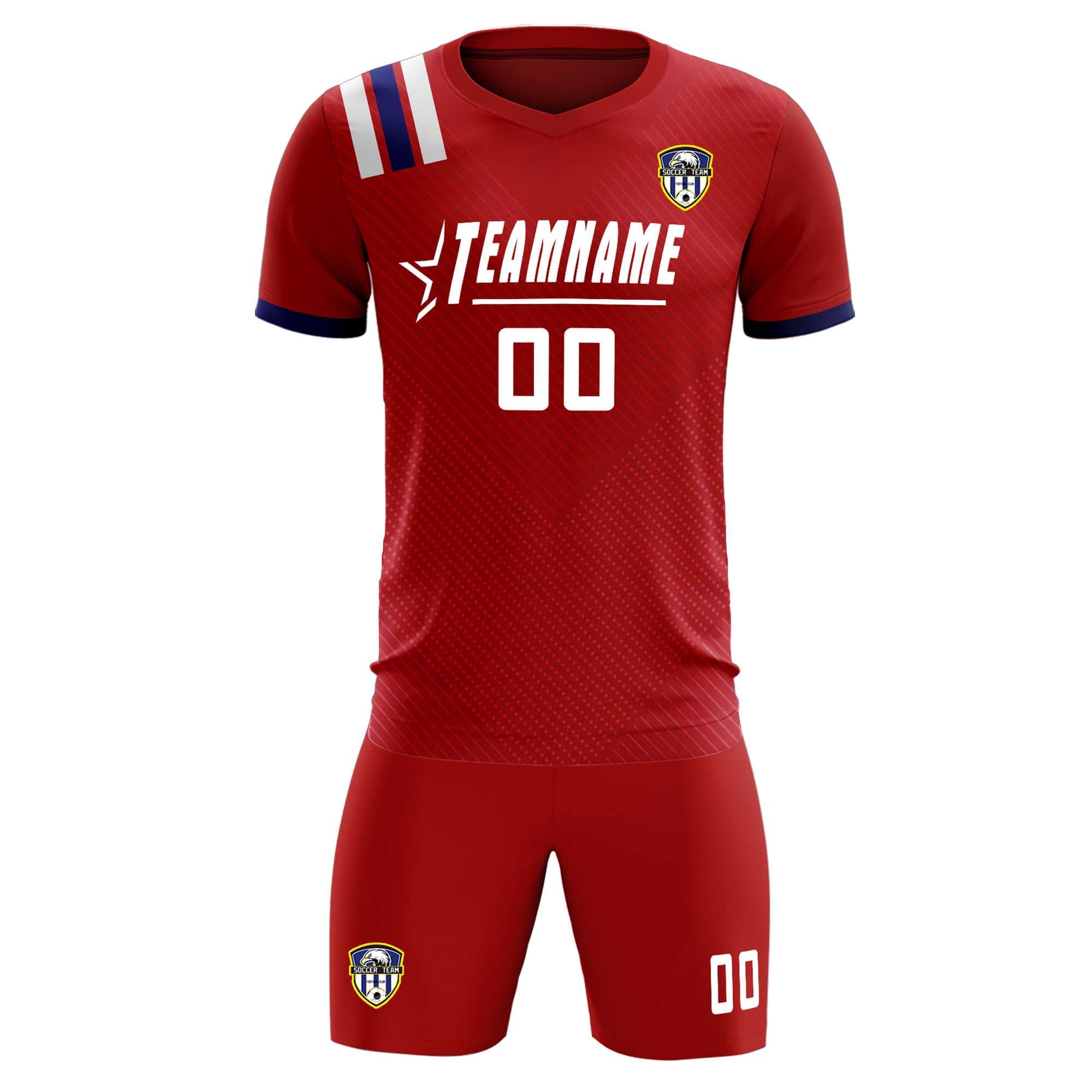Custom Red Striped Sportswear Football Kit Jersey For Adults