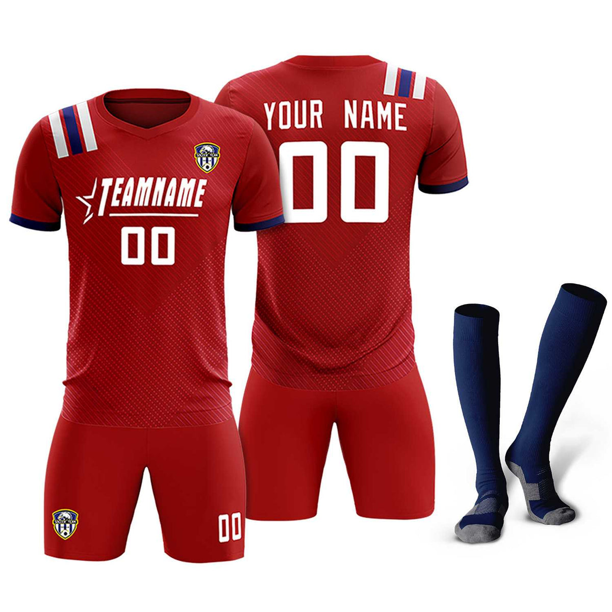 Custom Red Striped Sportswear Football Kit Jersey For Adults