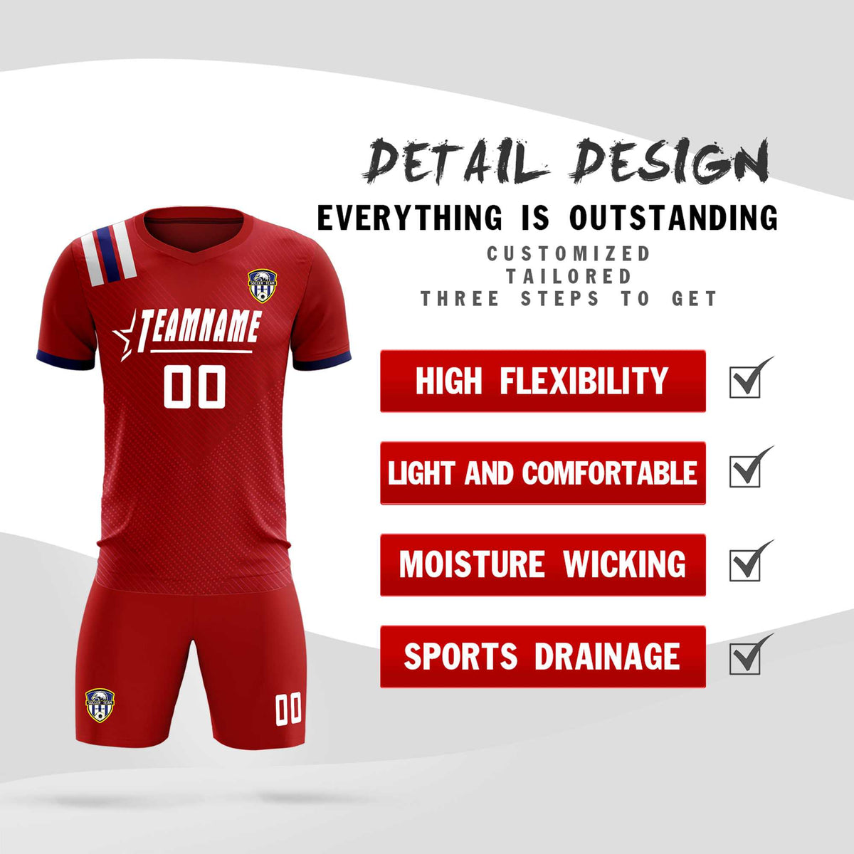 Custom Red Striped Sportswear Football Kit Jersey For Adults