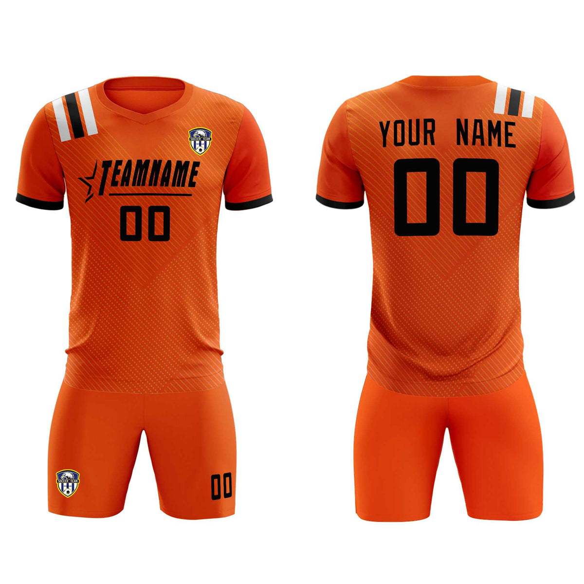 Custom Orange Striped Sportswear Football Kit Jersey For Adults