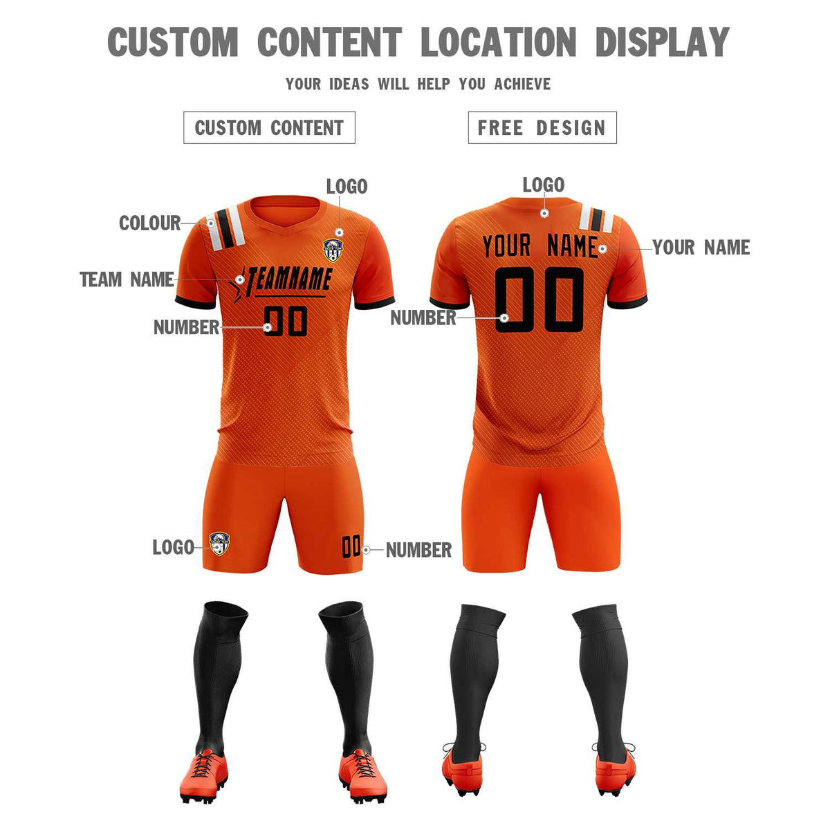 Custom Orange Striped Sportswear Football Kit Jersey For Adults