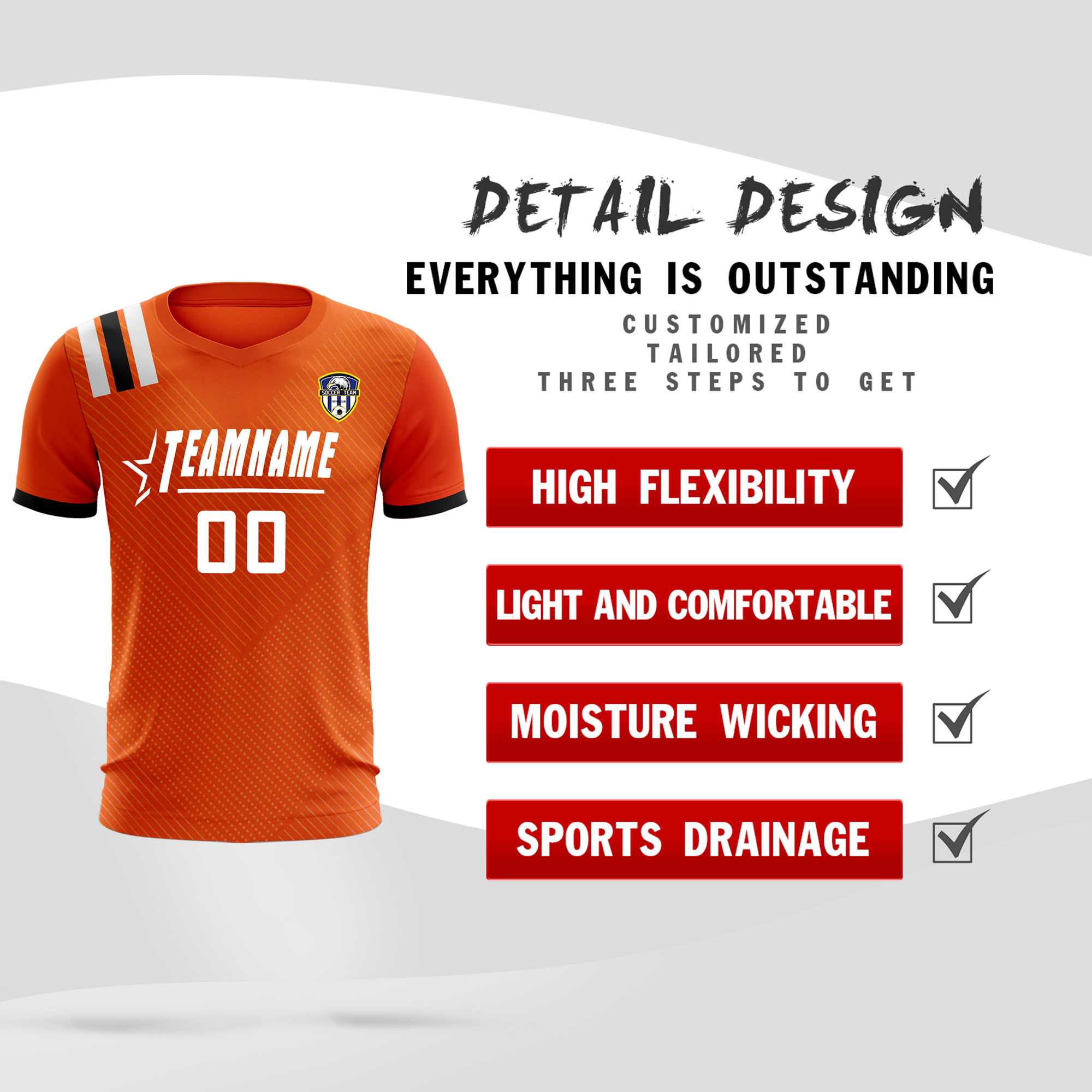 Custom Orange Striped Sportswear Football Kit Jersey For Adults