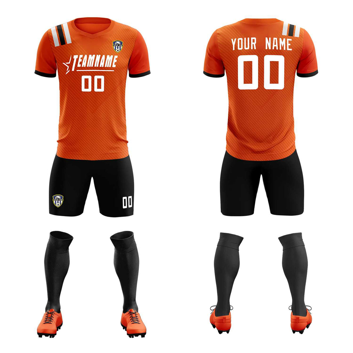 Custom Orange Striped Sportswear Football Kit Jersey For Adults