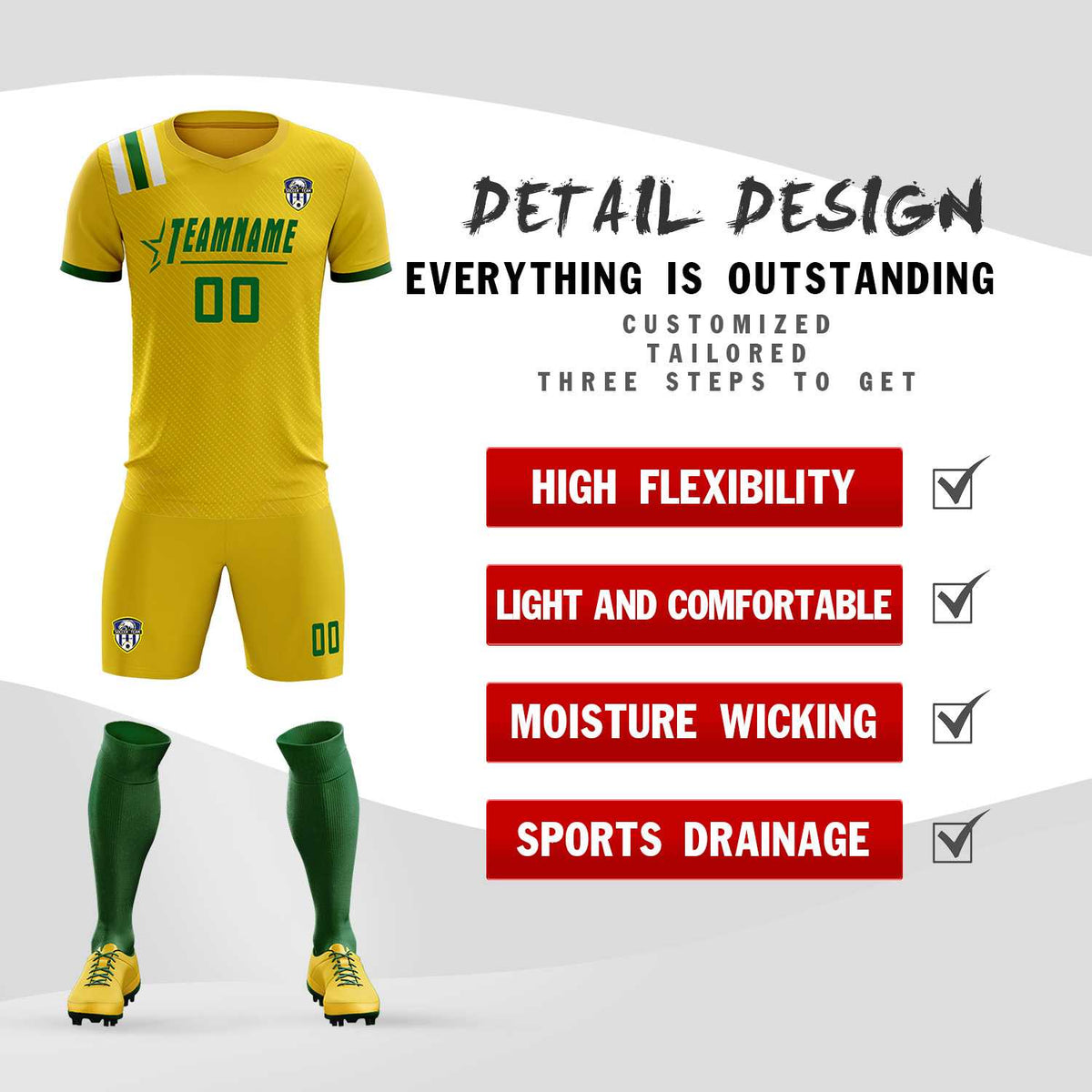 Custom Gold Striped Sportswear Football Kit Jersey For Adults