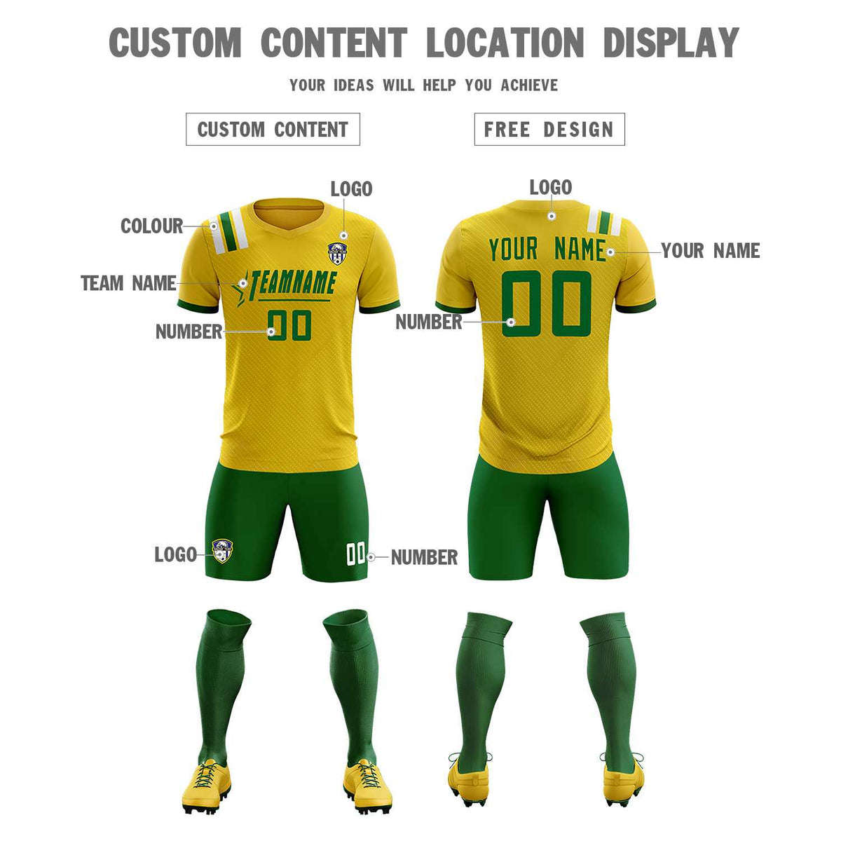 Custom Gold Striped Sportswear Football Kit Jersey For Adults