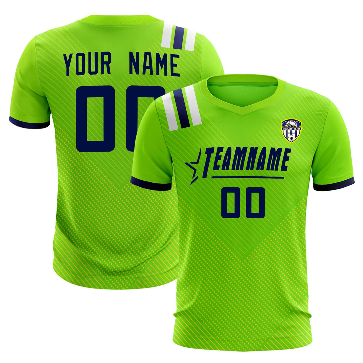 Custom Neon Green Striped Sportswear Football Kit Jersey For Adults