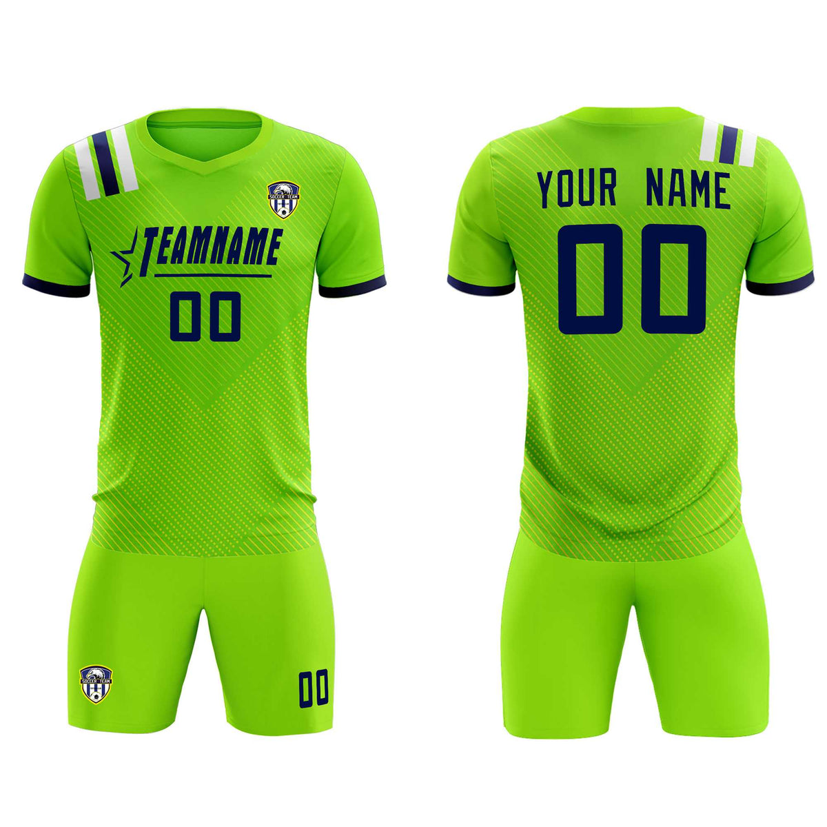 Custom Neon Green Striped Sportswear Football Kit Jersey For Adults