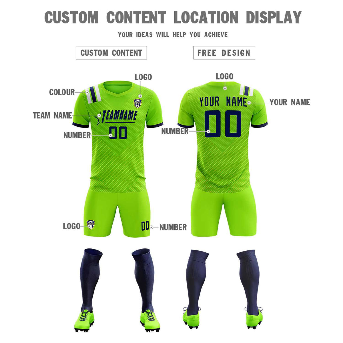 Custom Neon Green Striped Sportswear Football Kit Jersey For Adults