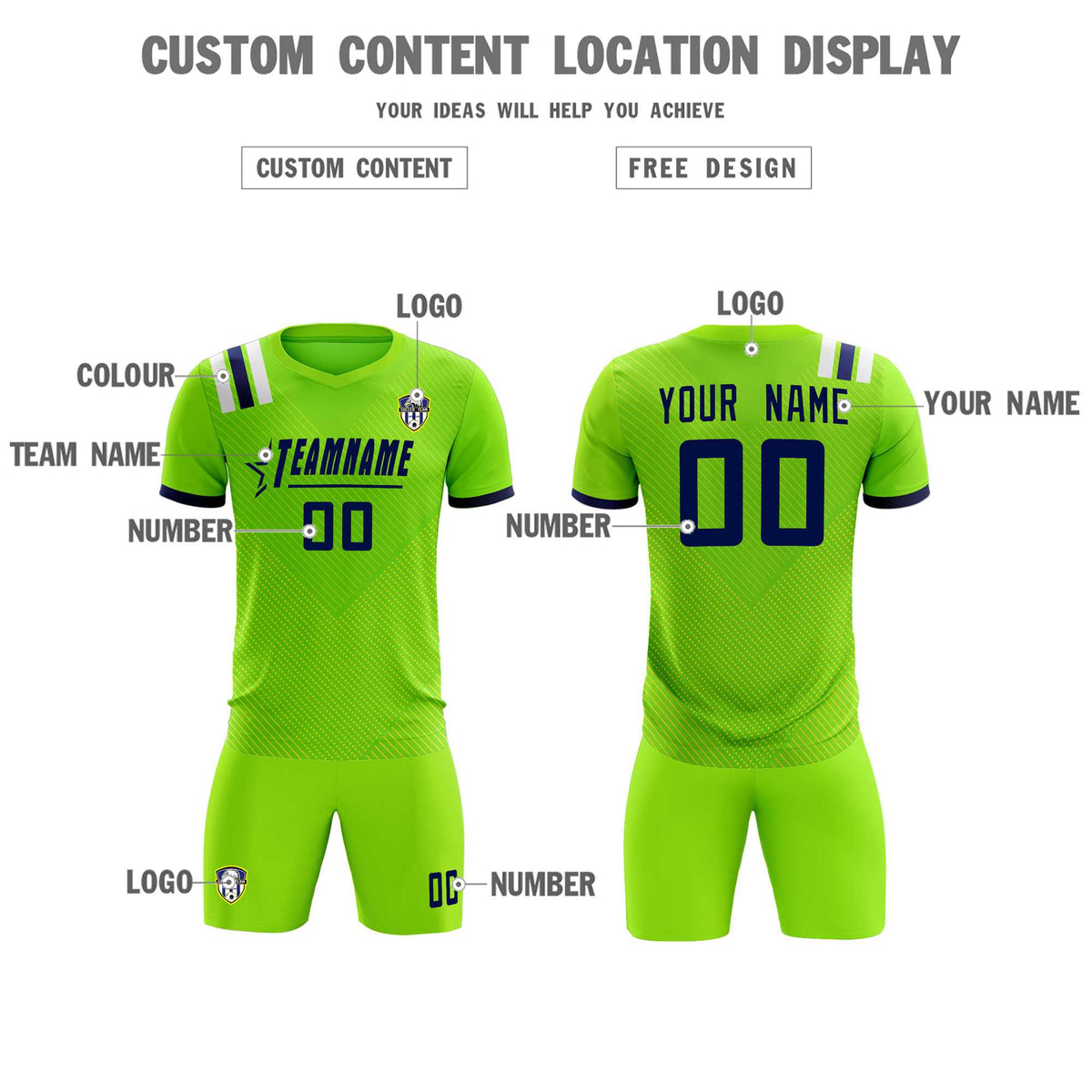 Custom Neon Green Striped Sportswear Football Kit Jersey For Adults