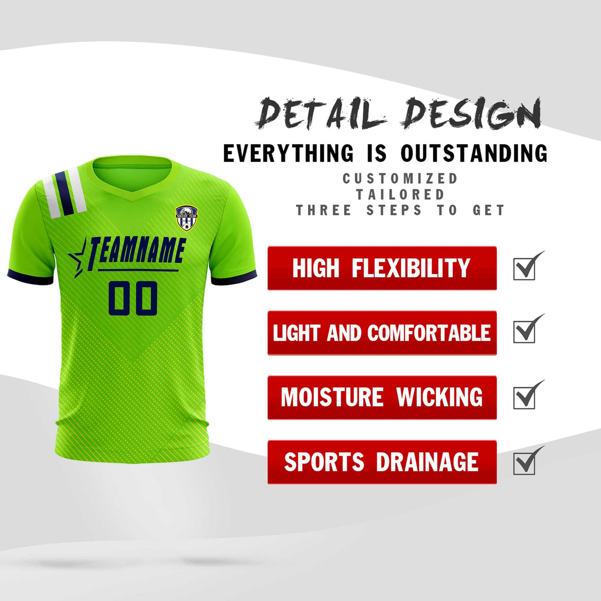 Custom Neon Green Striped Sportswear Football Kit Jersey For Adults