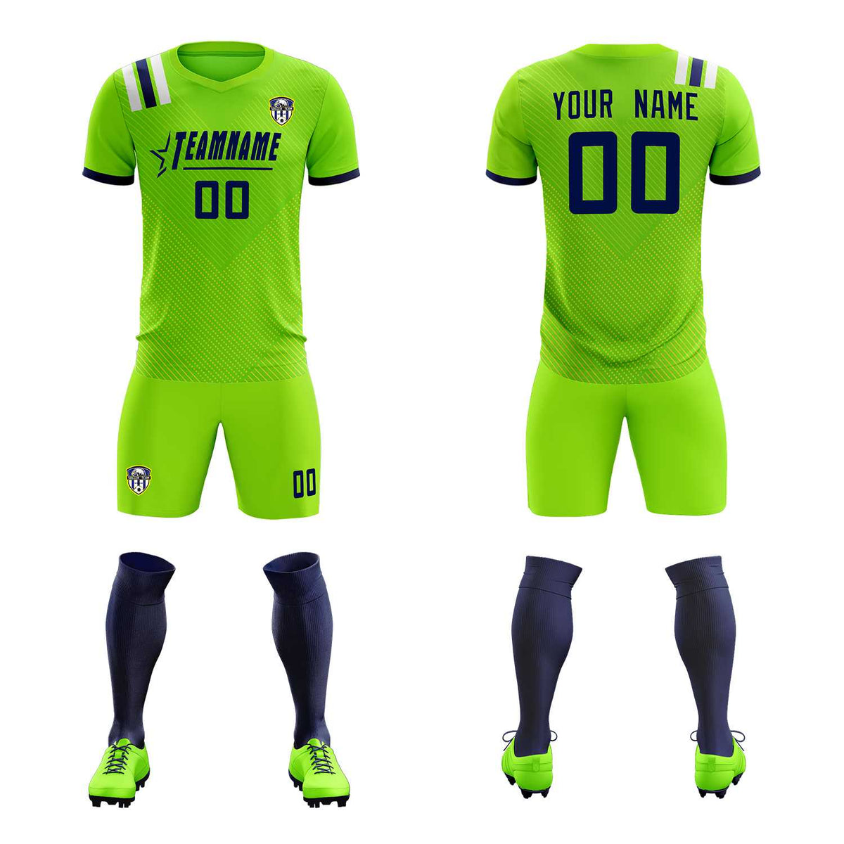 Custom Neon Green Striped Sportswear Football Kit Jersey For Adults