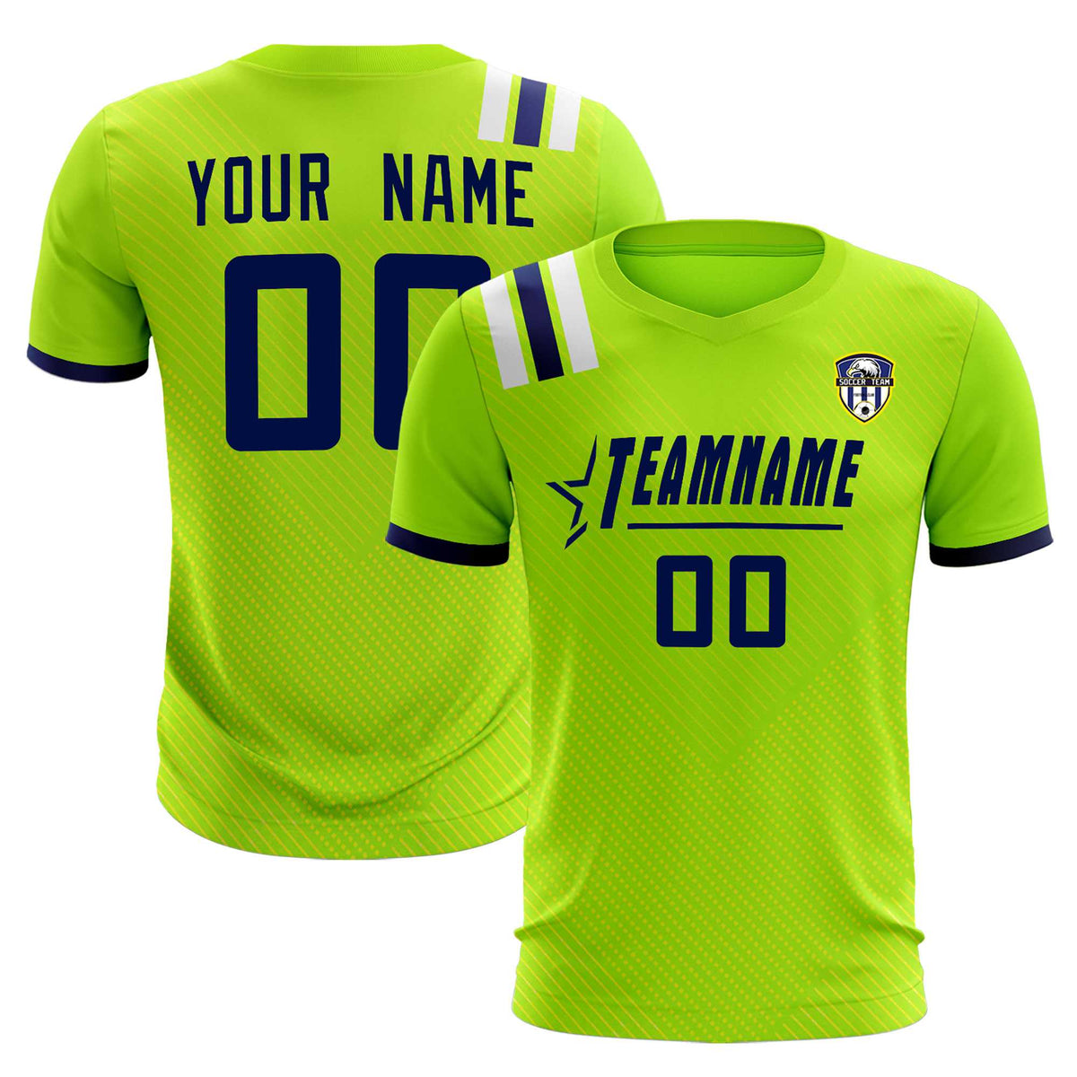Custom Neon Green Striped Sportswear Football Kit Jersey For Adults