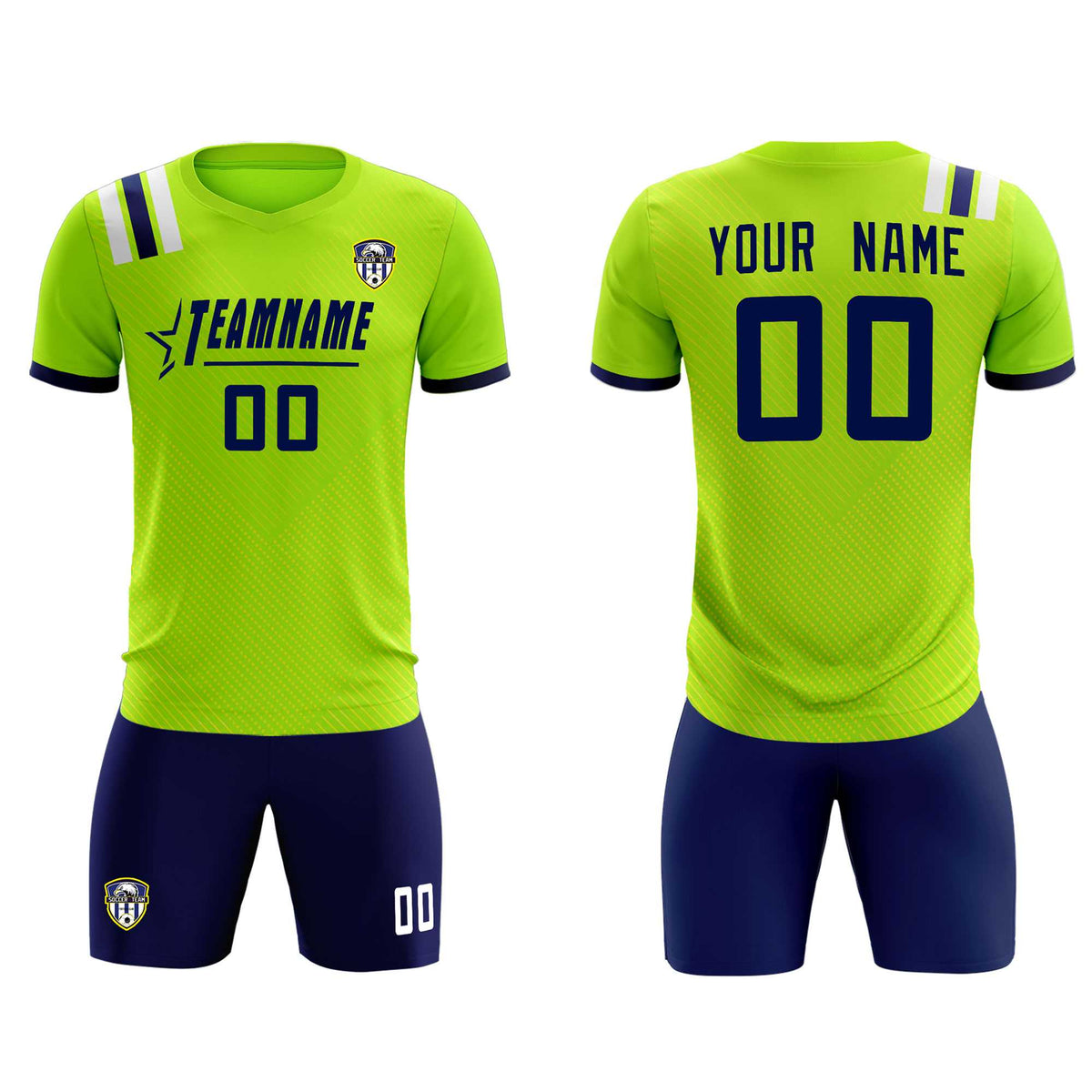 Custom Neon Green Striped Sportswear Football Kit Jersey For Adults