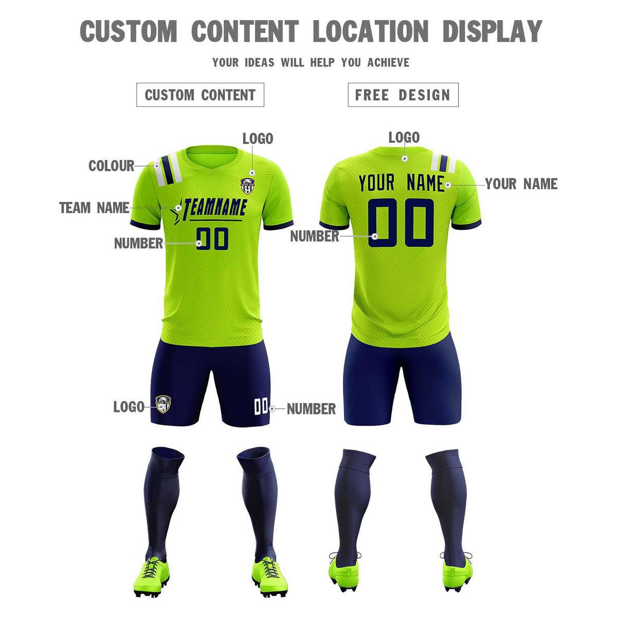 Custom Neon Green Striped Sportswear Football Kit Jersey For Adults
