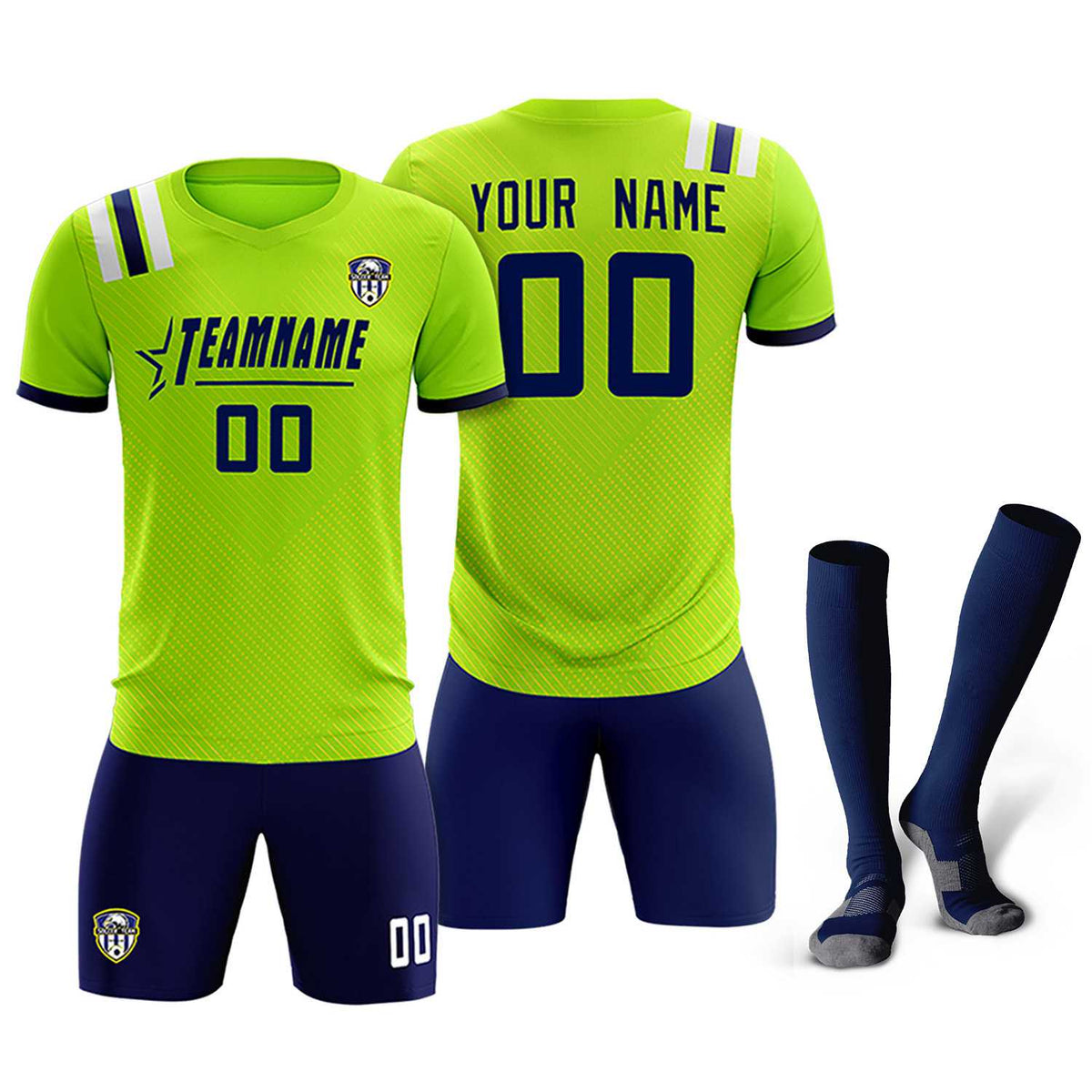 Custom Neon Green Striped Sportswear Football Kit Jersey For Adults