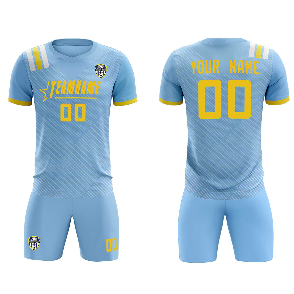 Custom Light Blue Striped Sportswear Football Kit Jersey For Adults