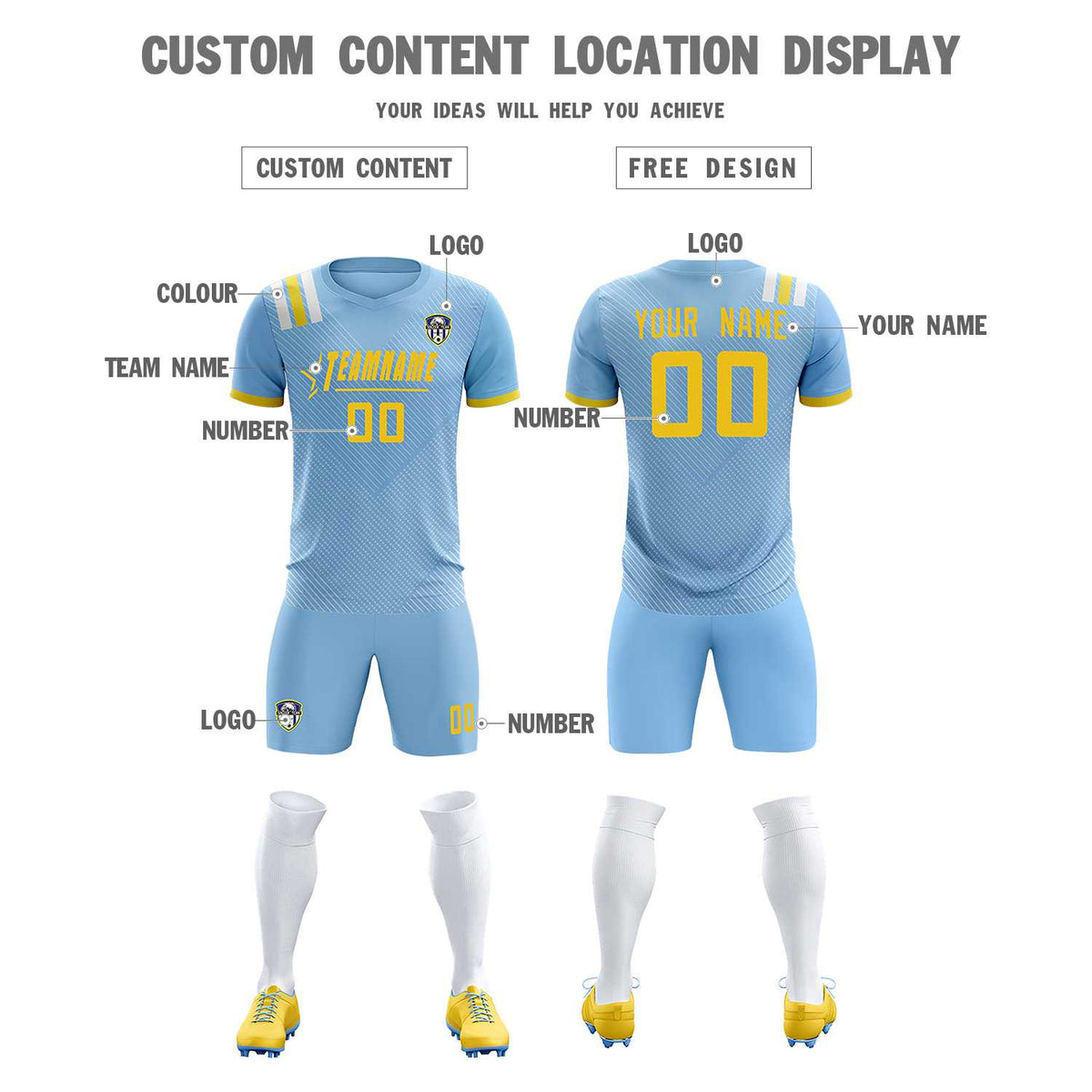 Custom Light Blue Striped Sportswear Football Kit Jersey For Adults