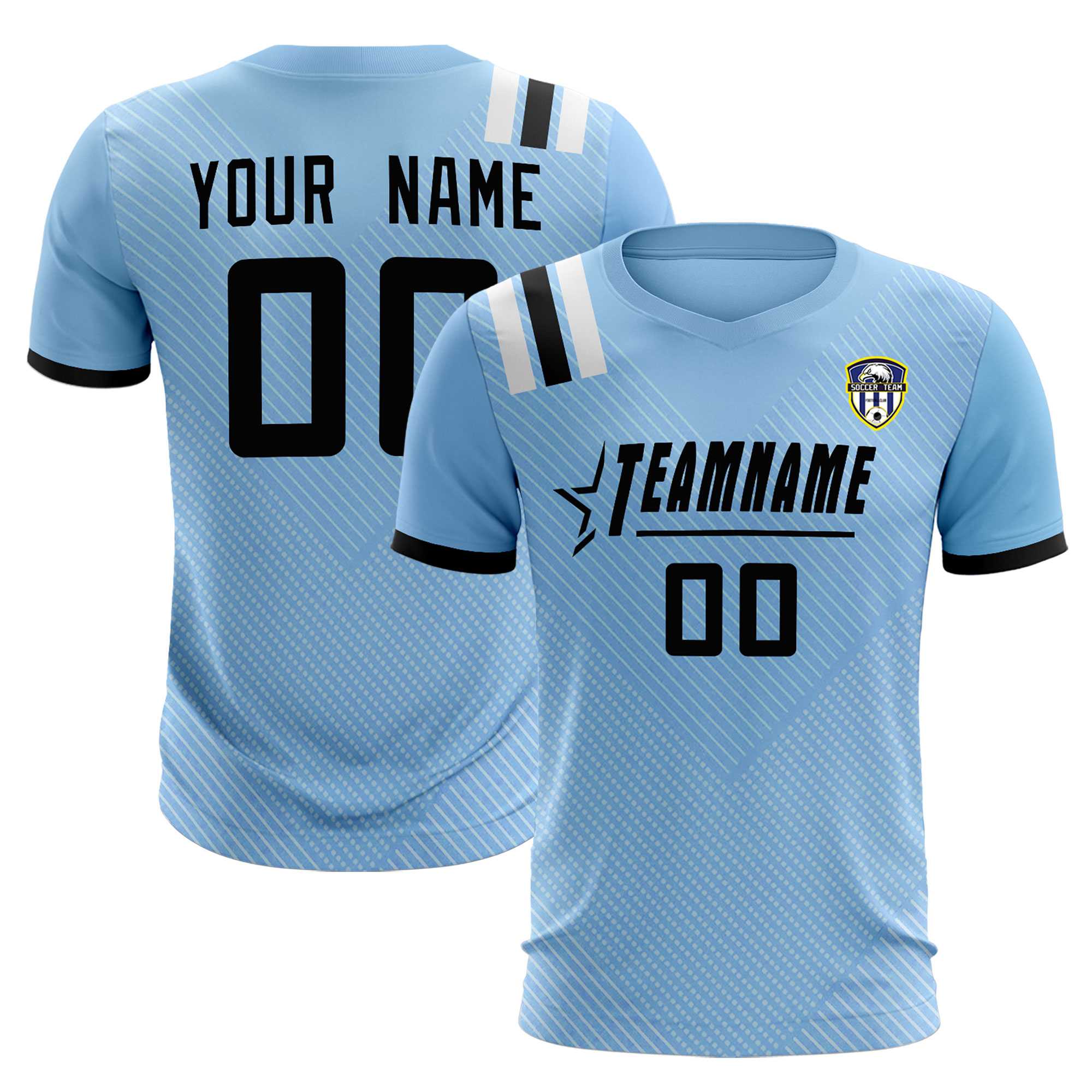 Custom Light Blue Striped Sportswear Football Kit Jersey For Adults
