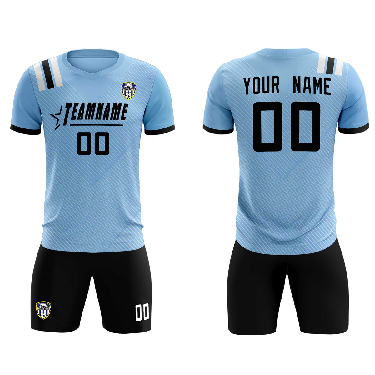 Custom Light Blue Striped Sportswear Football Kit Jersey For Adults