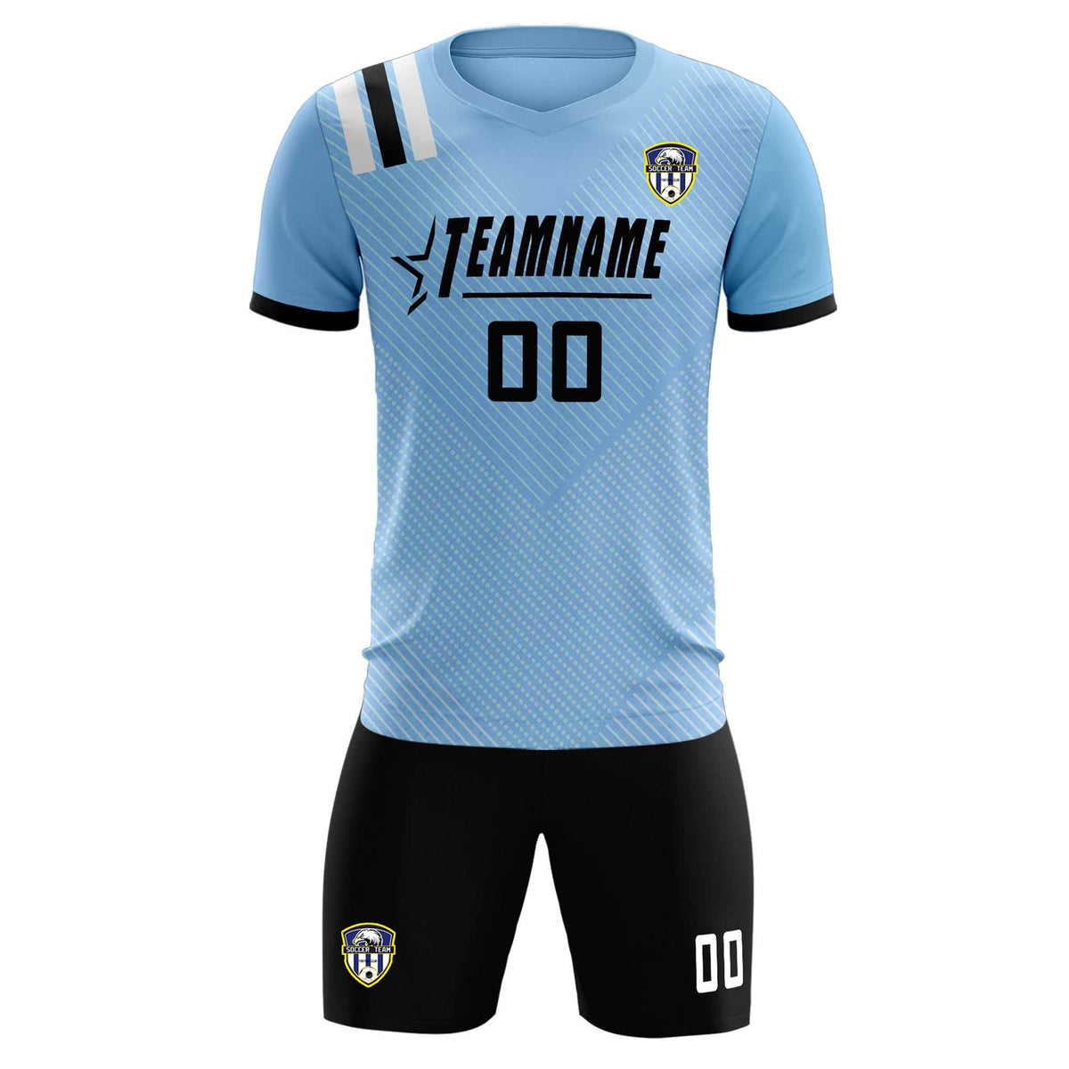 Custom Light Blue Striped Sportswear Football Kit Jersey For Adults