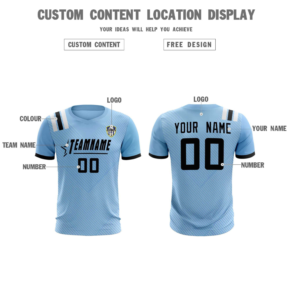 Custom Light Blue Striped Sportswear Football Kit Jersey For Adults