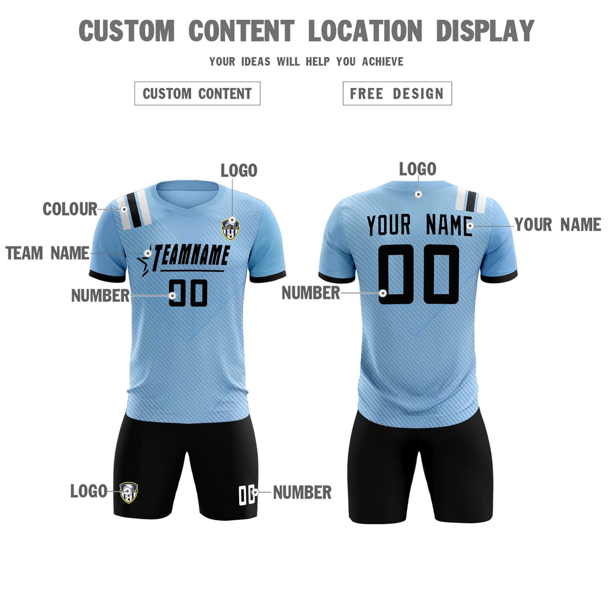 Custom Light Blue Striped Sportswear Football Kit Jersey For Adults