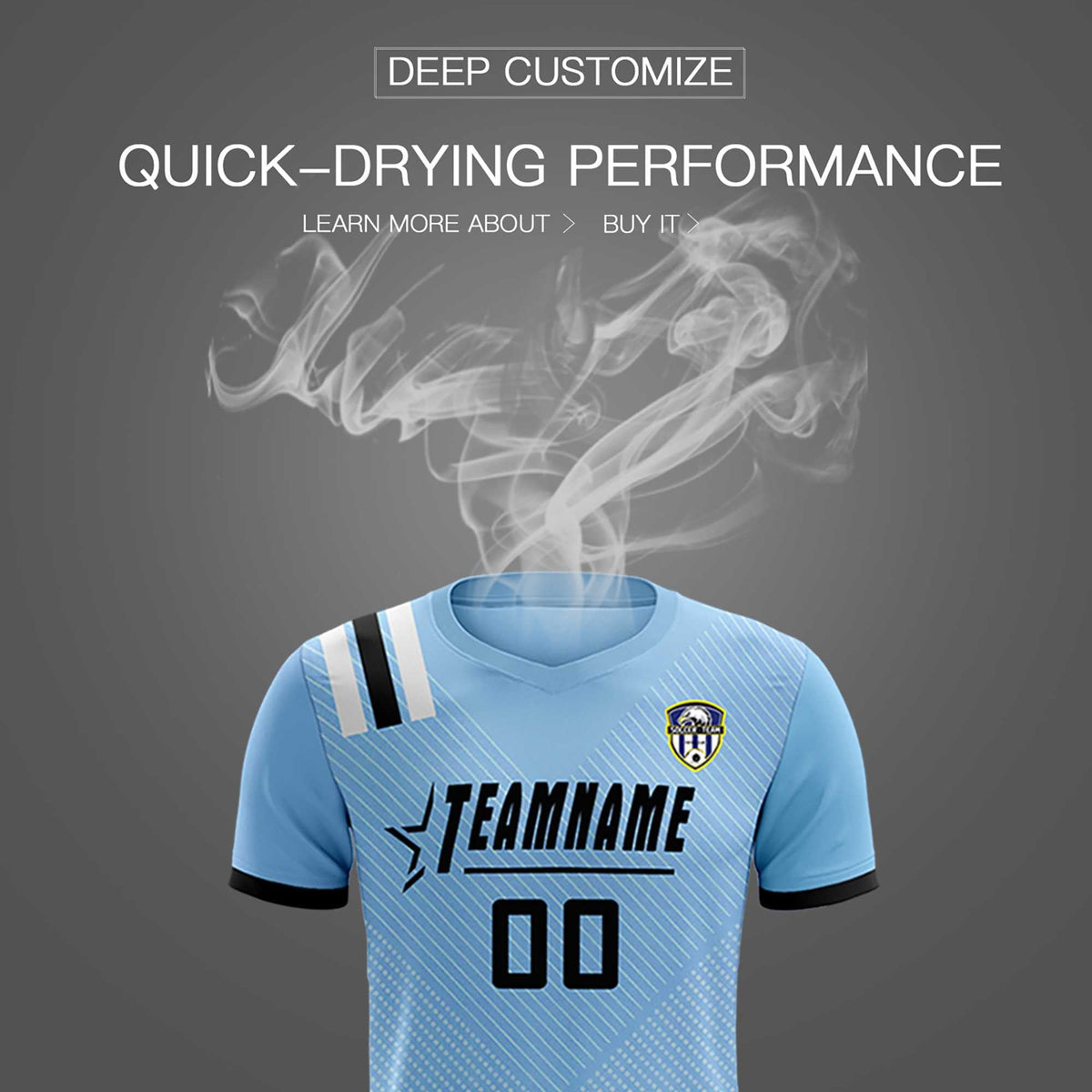 Custom Light Blue Striped Sportswear Football Kit Jersey For Adults