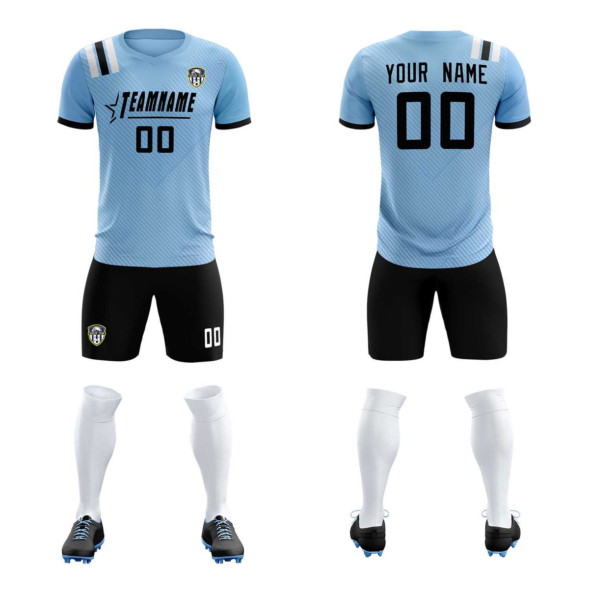 Custom Light Blue Striped Sportswear Football Kit Jersey For Adults
