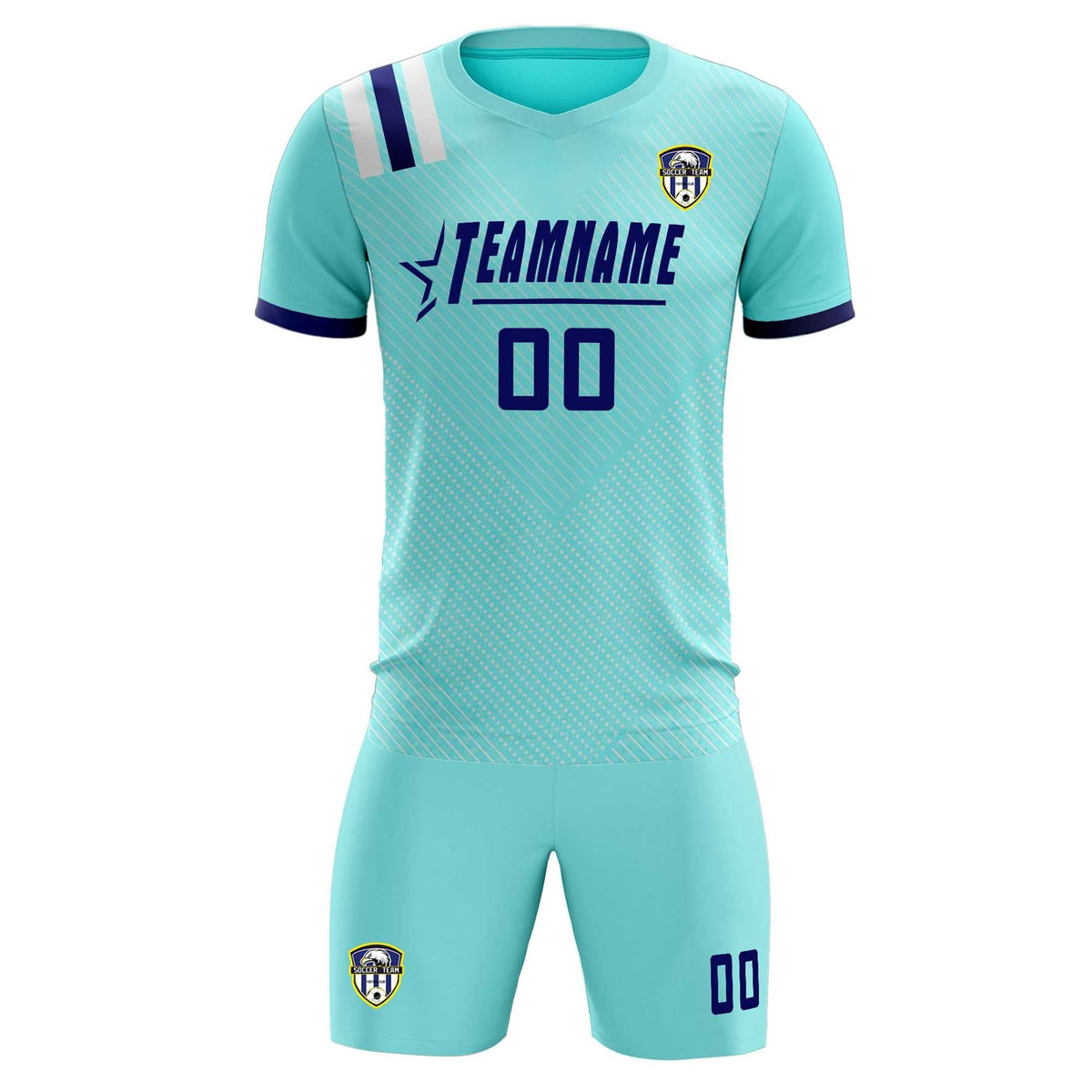 Custom Sky Blue Striped Sportswear Football Kit Jersey For Adults
