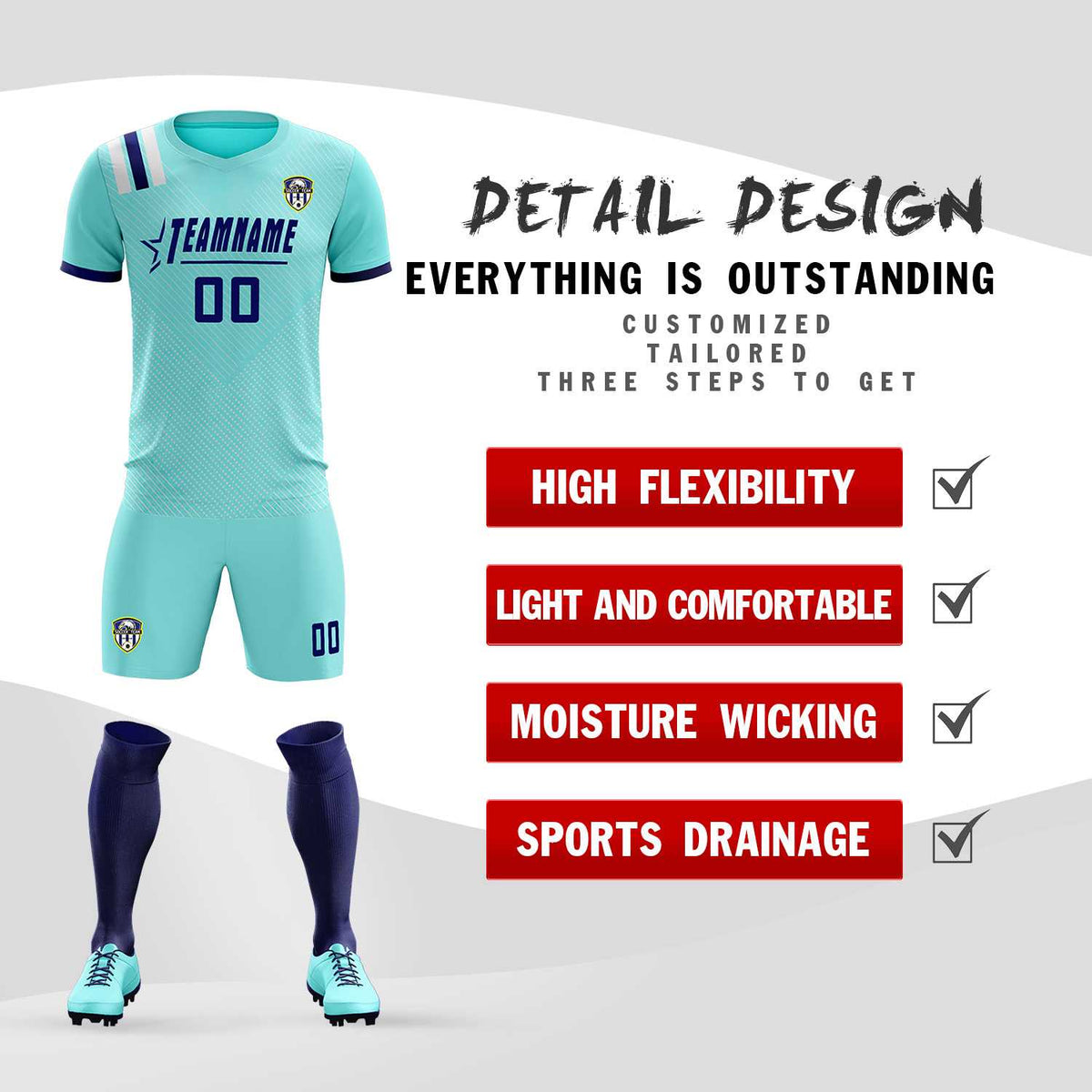 Custom Sky Blue Striped Sportswear Football Kit Jersey For Adults