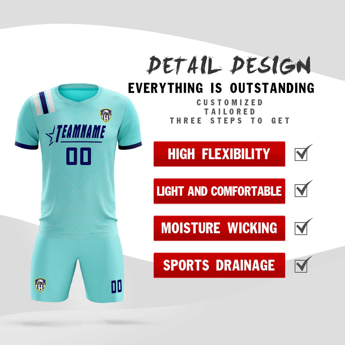 Custom Sky Blue Striped Sportswear Football Kit Jersey For Adults