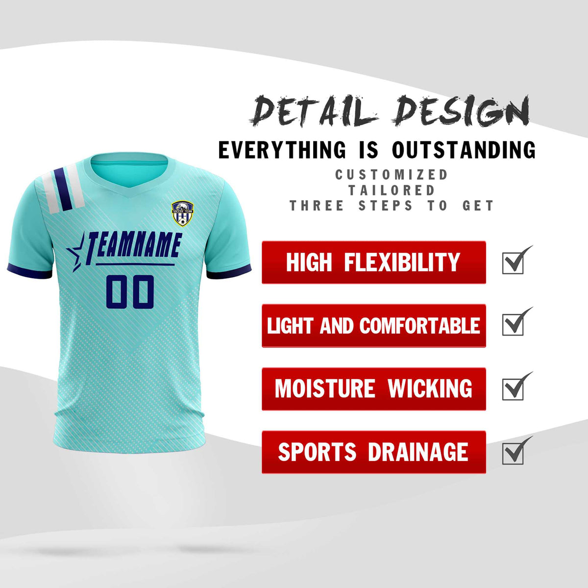 Custom Sky Blue Striped Sportswear Football Kit Jersey For Adults