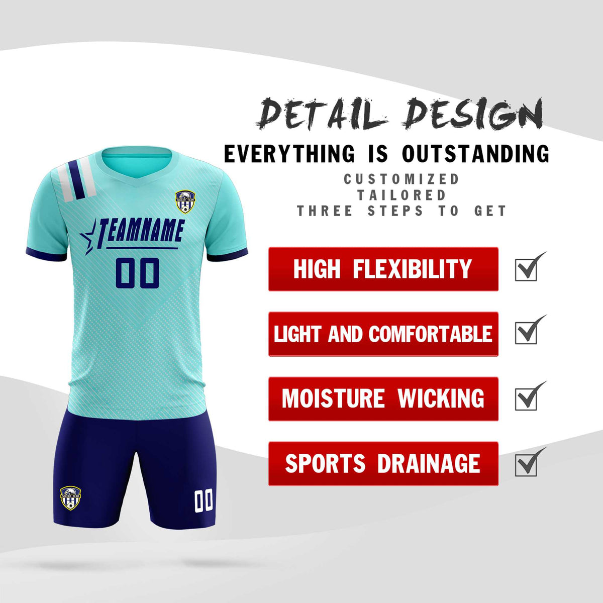 Custom Sky Blue Striped Sportswear Football Kit Jersey For Adults