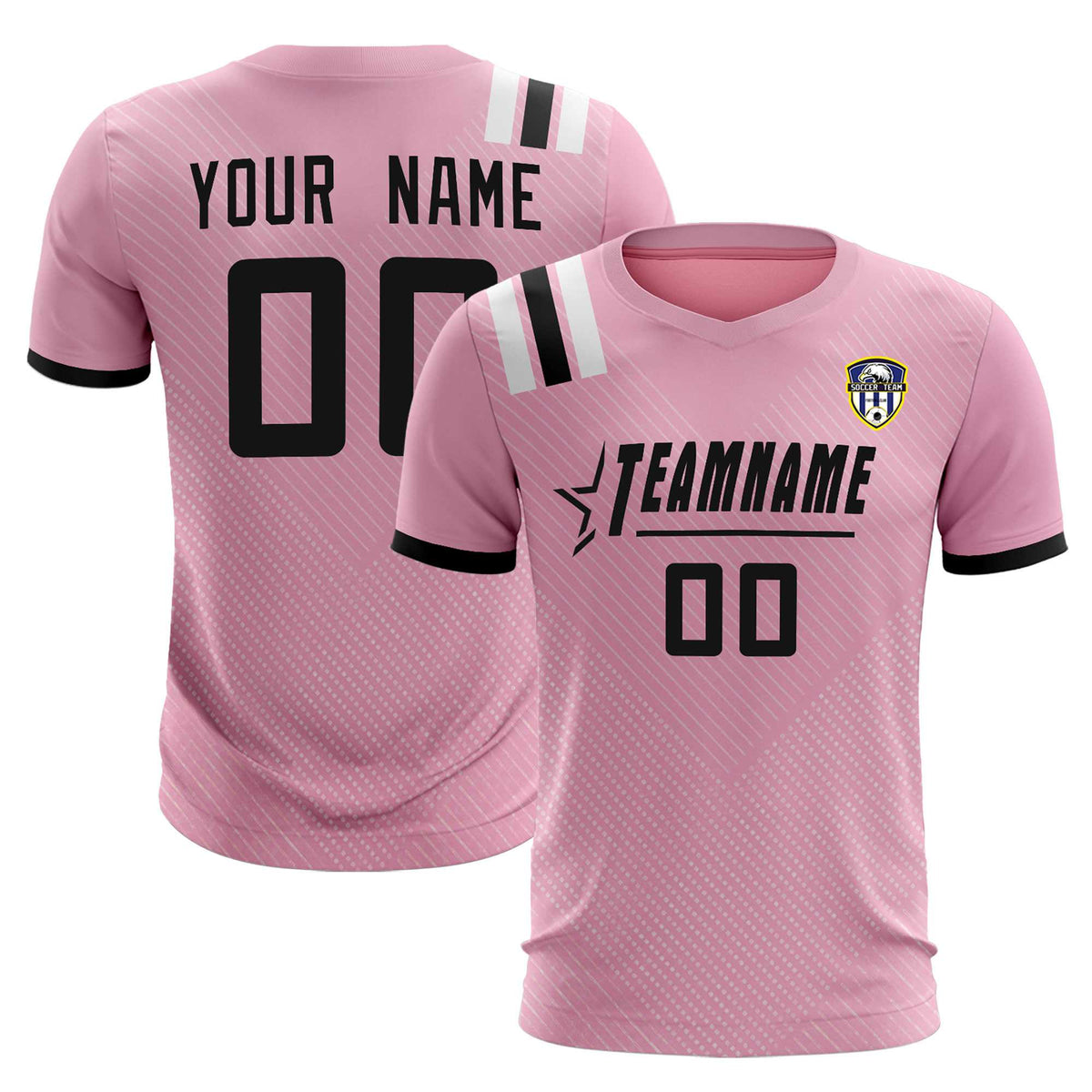 Custom Pink Striped Sportswear Football Kit Jersey For Adults