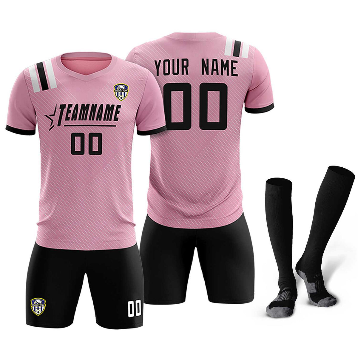 Custom Pink Striped Sportswear Football Kit Jersey For Adults