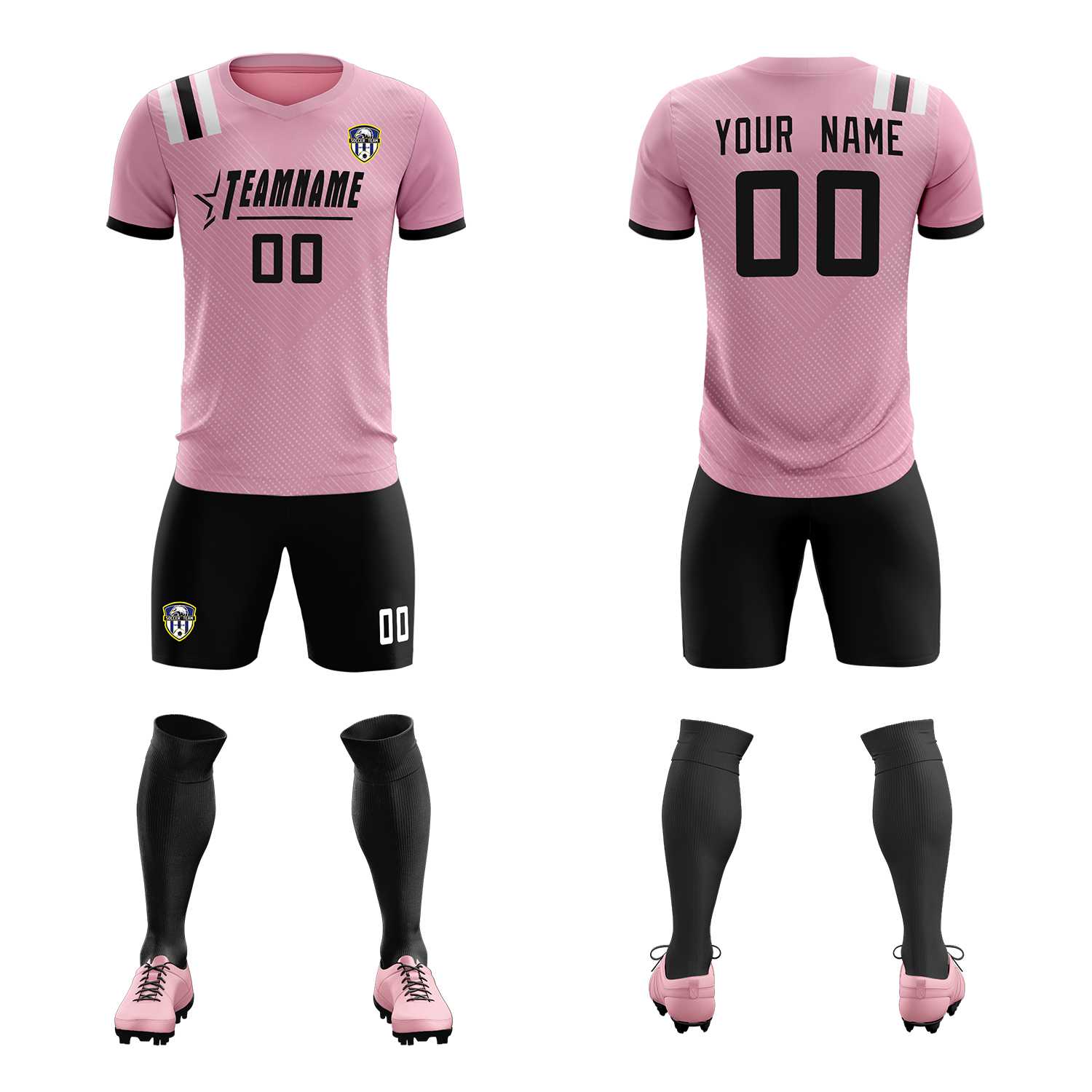 Custom Pink Striped Sportswear Football Kit Jersey For Adults