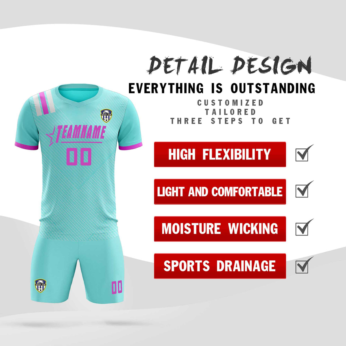 Custom Light Blue Striped Sportswear Football Kit Jersey For Adults