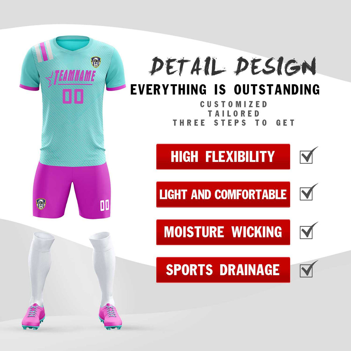 Custom Light Blue Striped Sportswear Football Kit Jersey For Adults