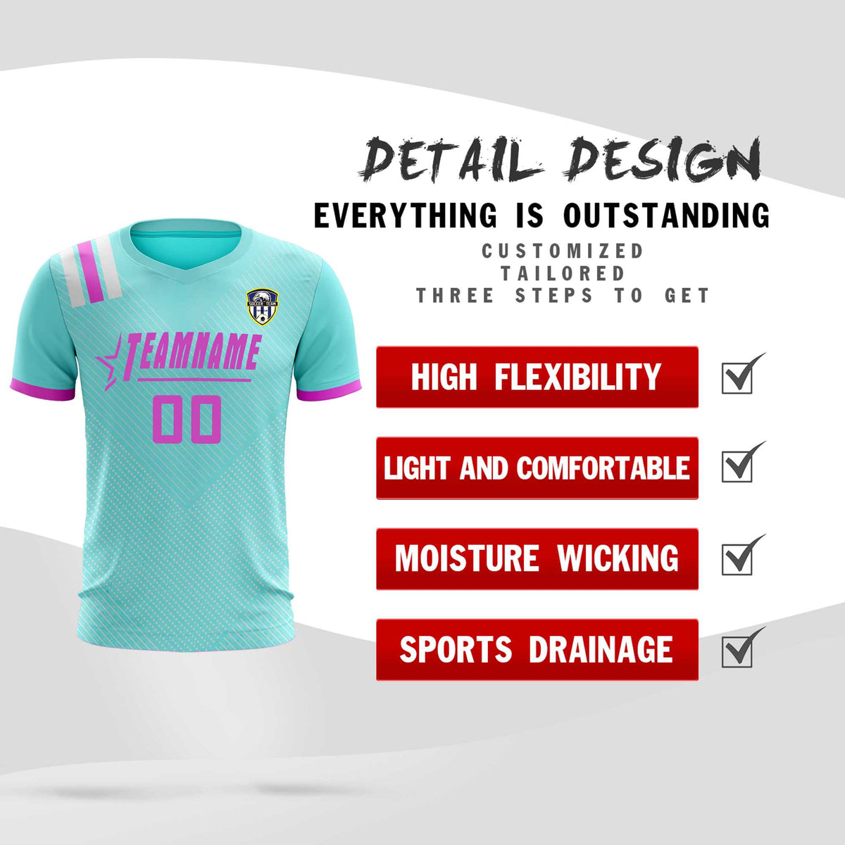 Custom Light Blue Striped Sportswear Football Kit Jersey For Adults
