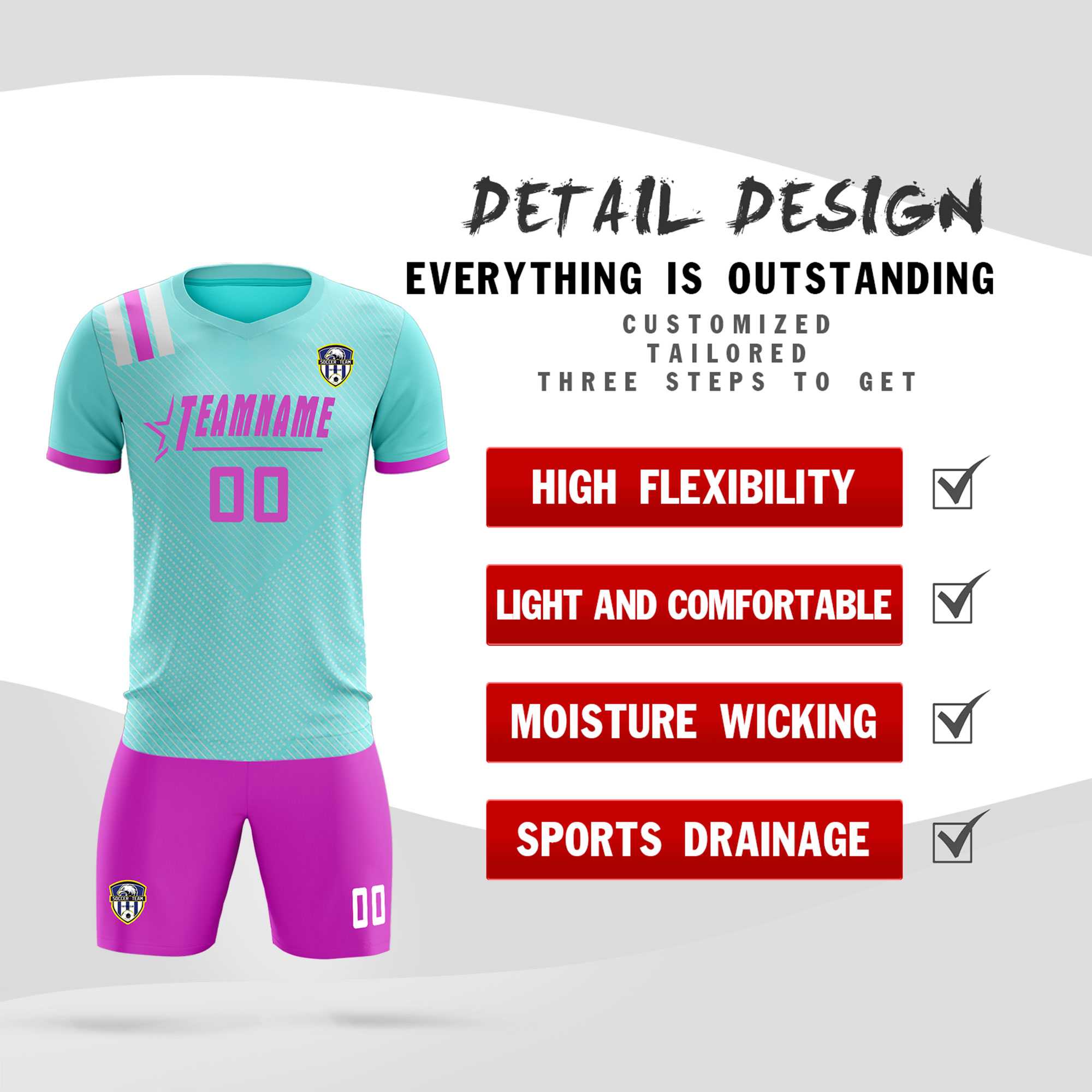 Custom Light Blue Striped Sportswear Football Kit Jersey For Adults