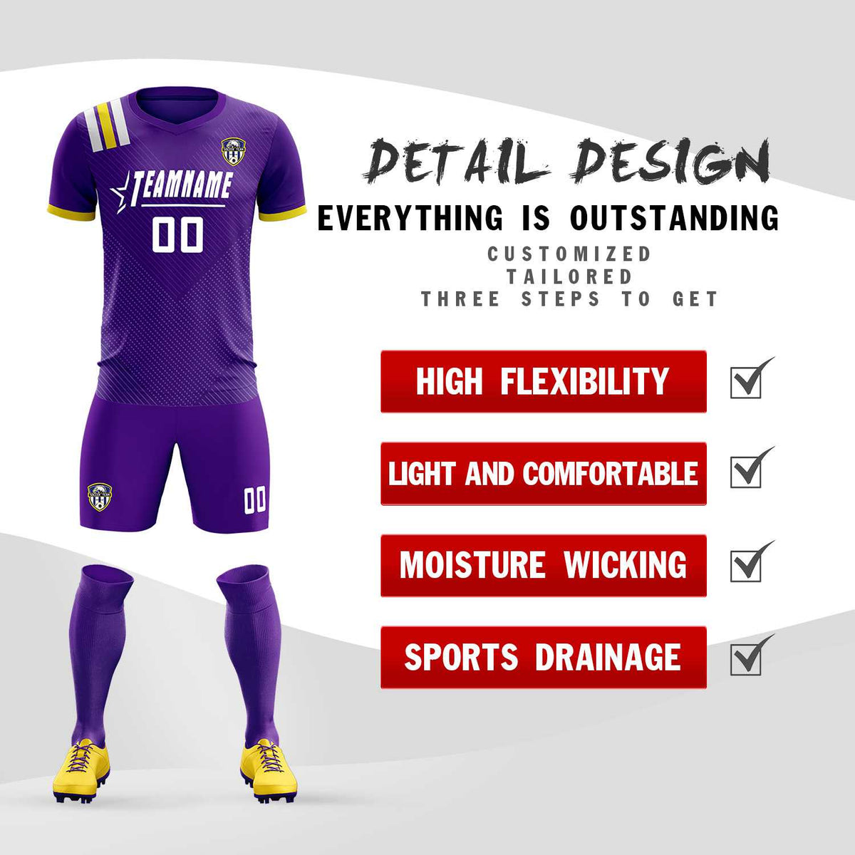 Custom Purple Striped Sportswear Football Kit Jersey For Adults