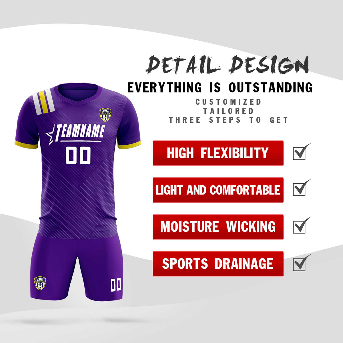 Custom Purple Striped Sportswear Football Kit Jersey For Adults
