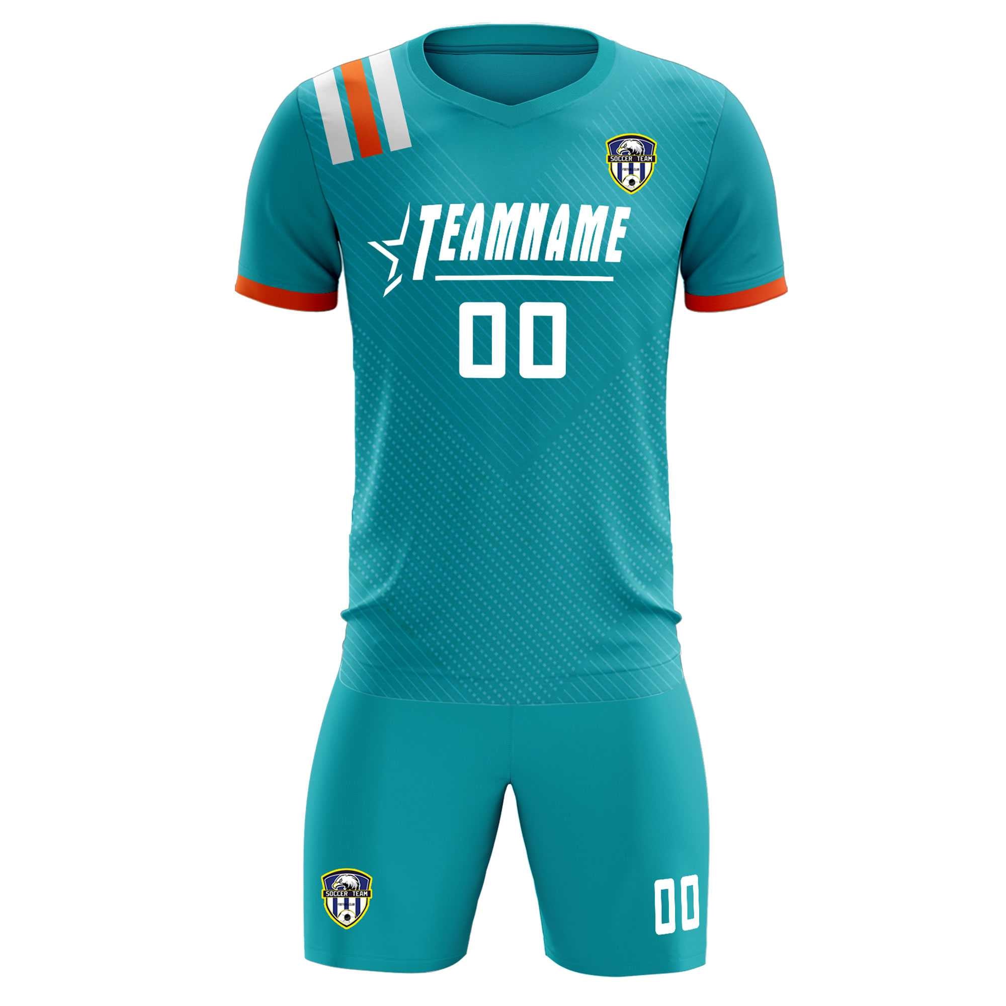Custom Aqua Striped Sportswear Football Kit Jersey For Adults