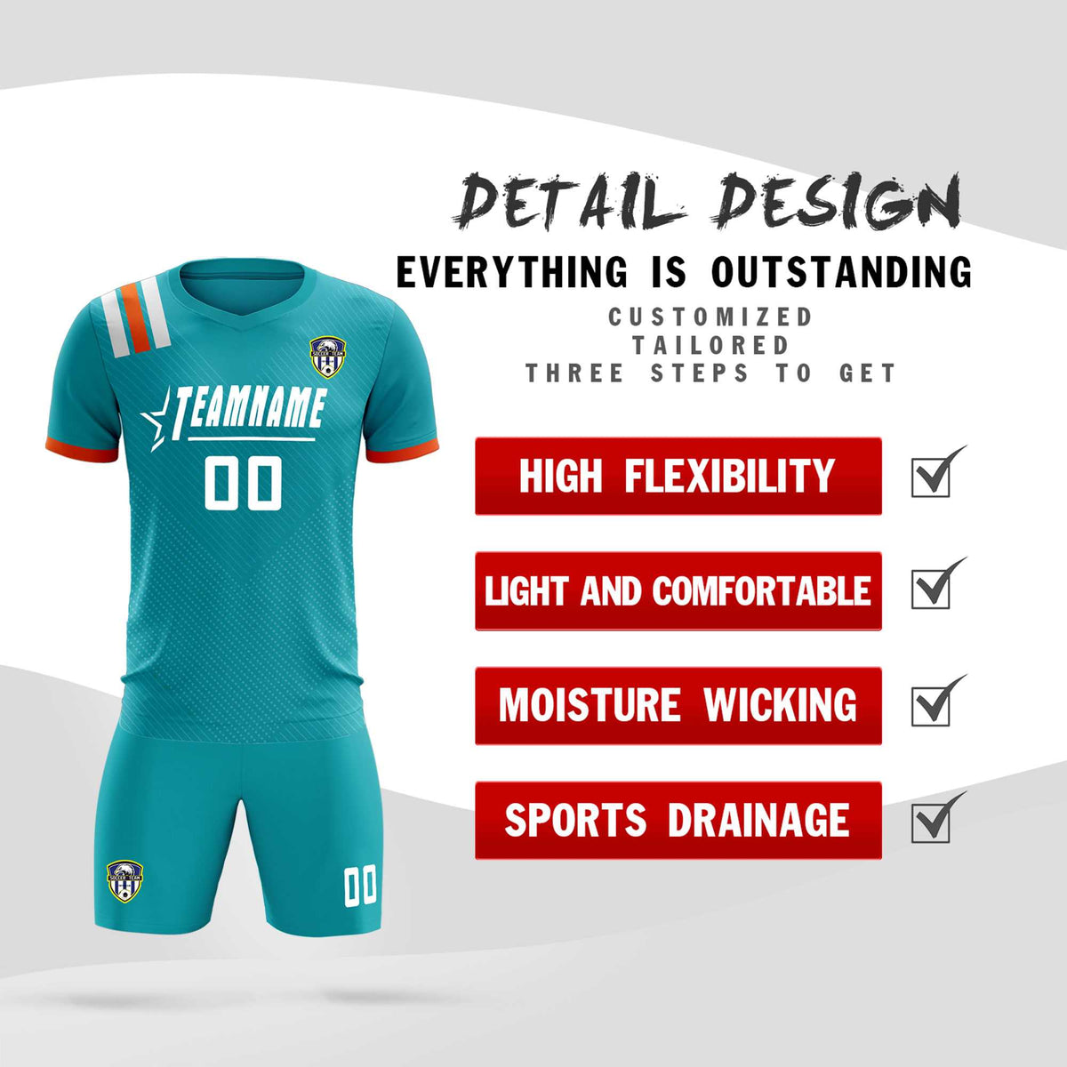 Custom Aqua Striped Sportswear Football Kit Jersey For Adults