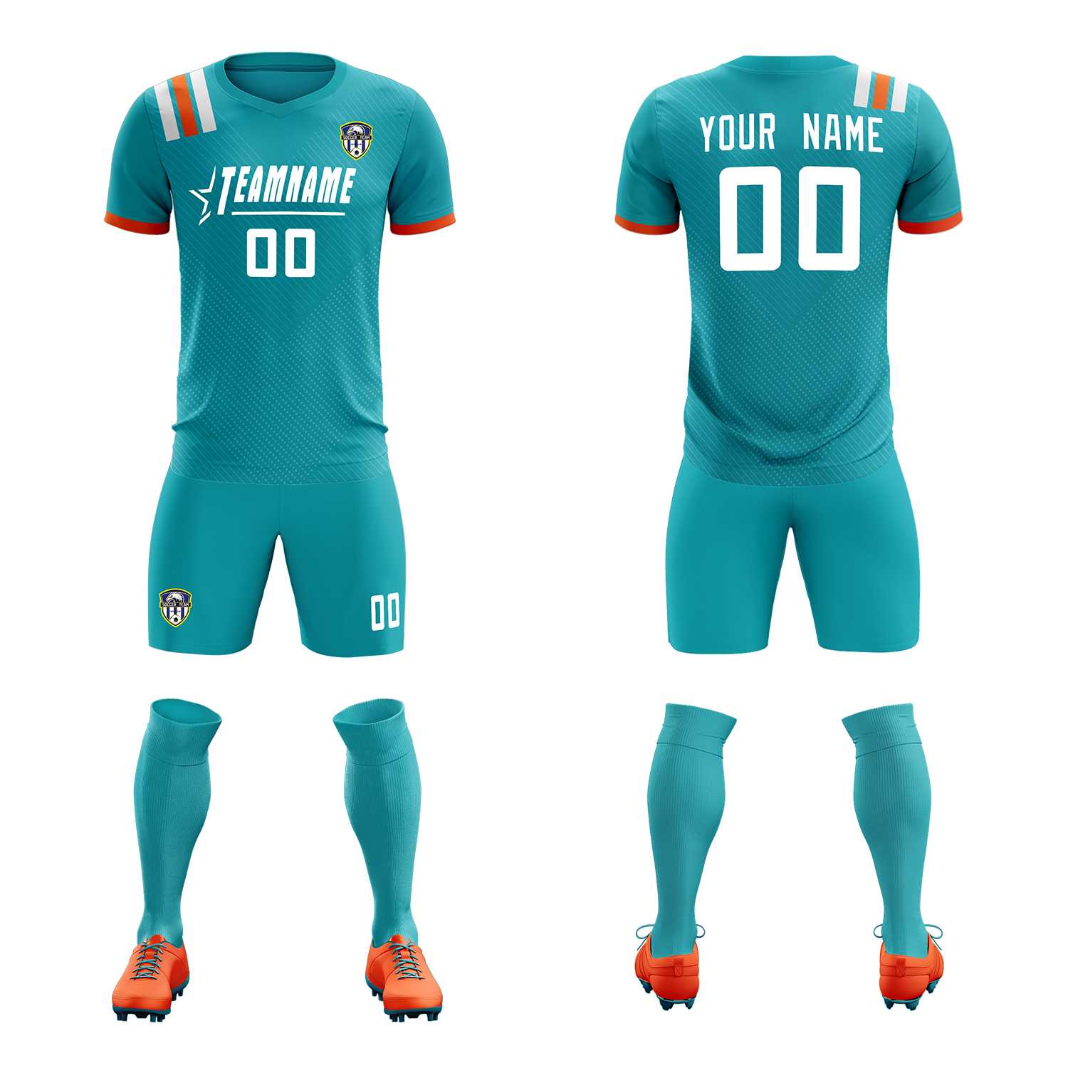 Custom Aqua Striped Sportswear Football Kit Jersey For Adults