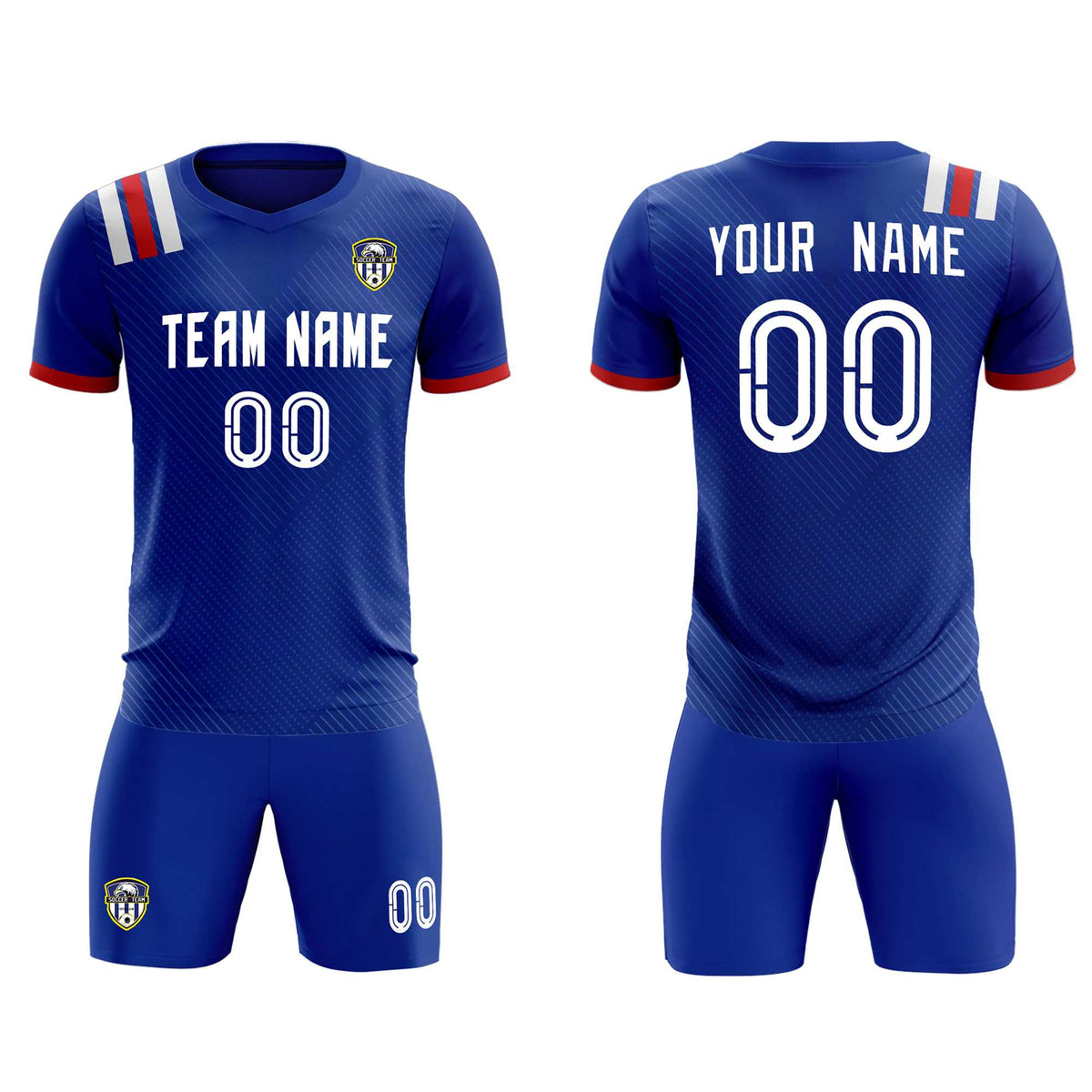 Custom Royal Striped Sportswear Football Kit Jersey For Adults