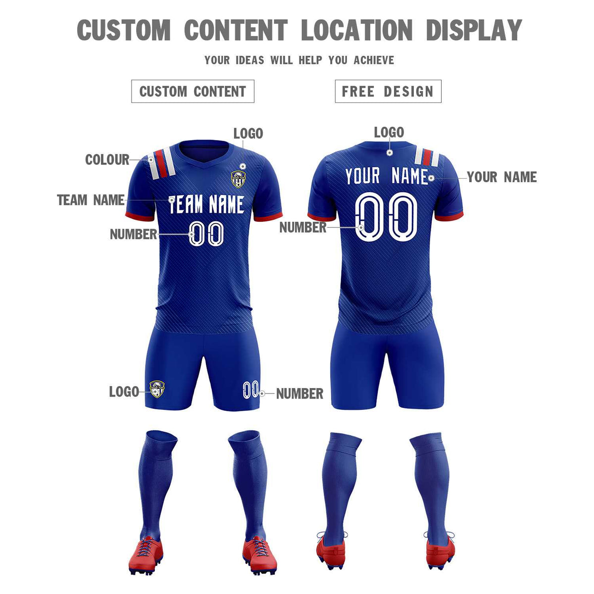 Custom Royal Striped Sportswear Football Kit Jersey For Adults