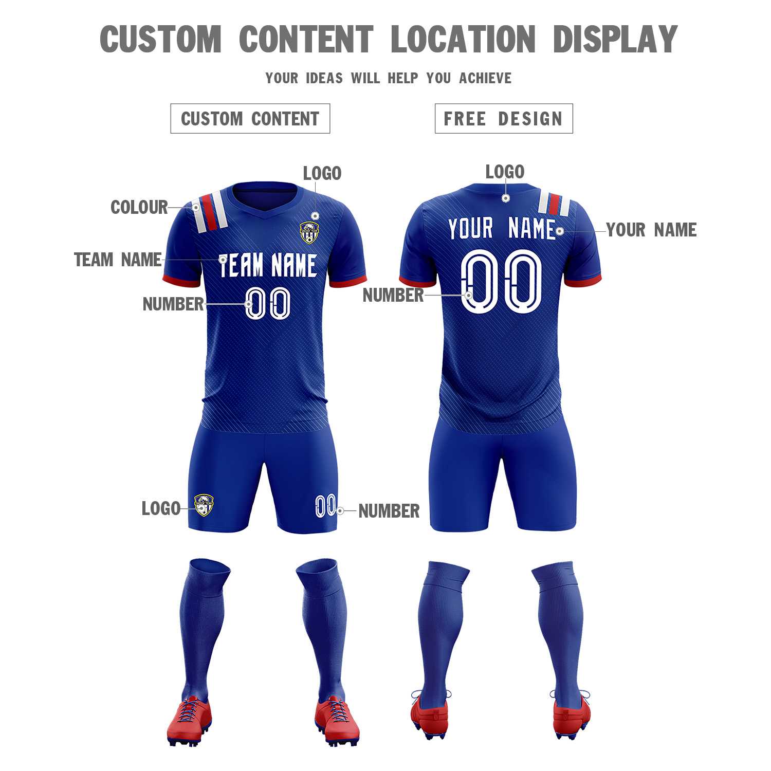 Custom Royal Striped Sportswear Football Kit Jersey For Adults