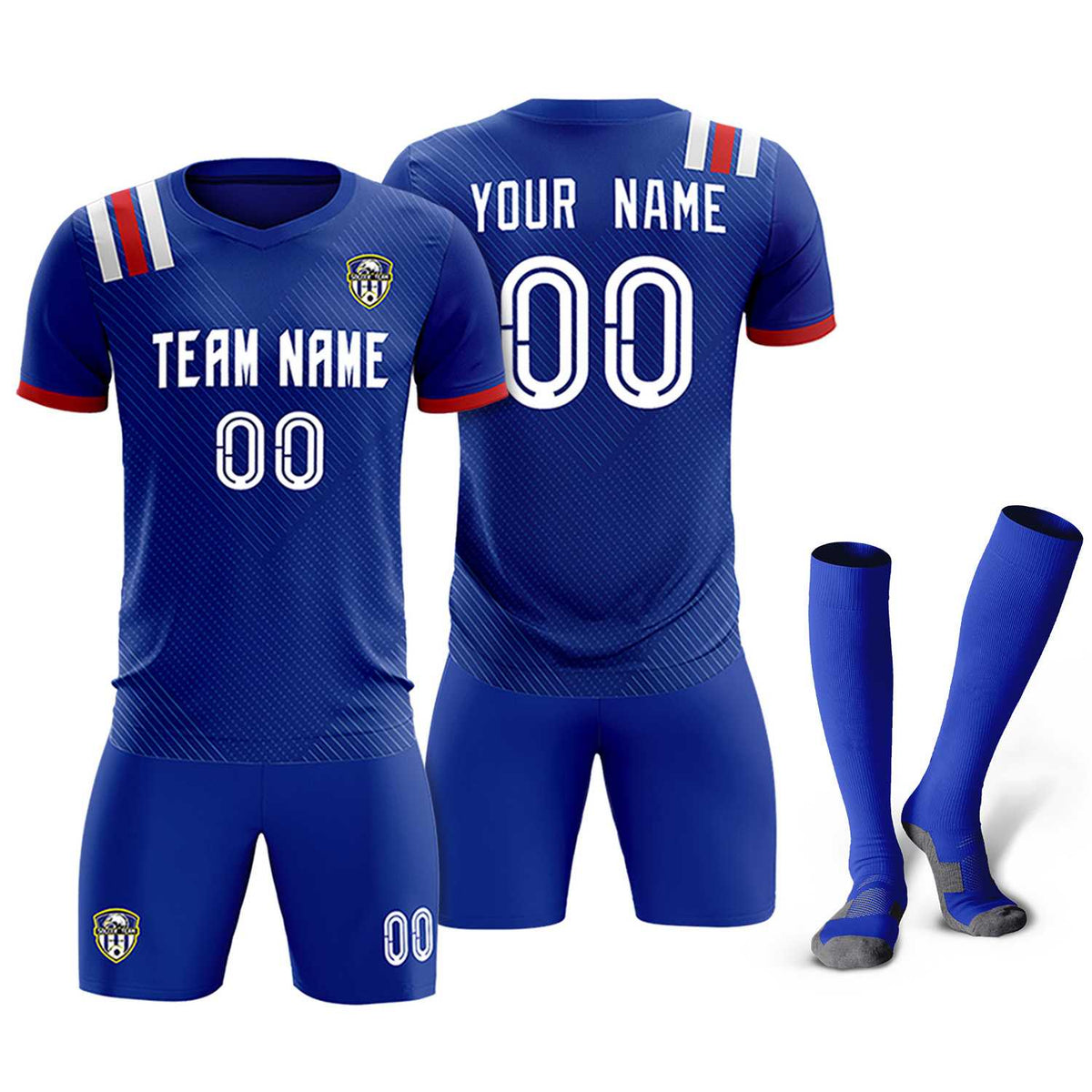 Custom Royal Striped Sportswear Football Kit Jersey For Adults